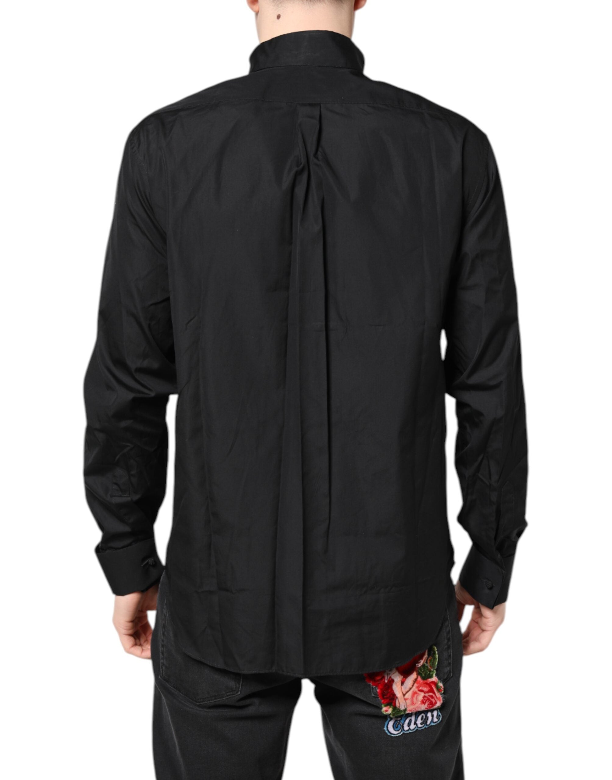 Emporio Armani Black Cotton Long Sleeves Formal Dress Shirt