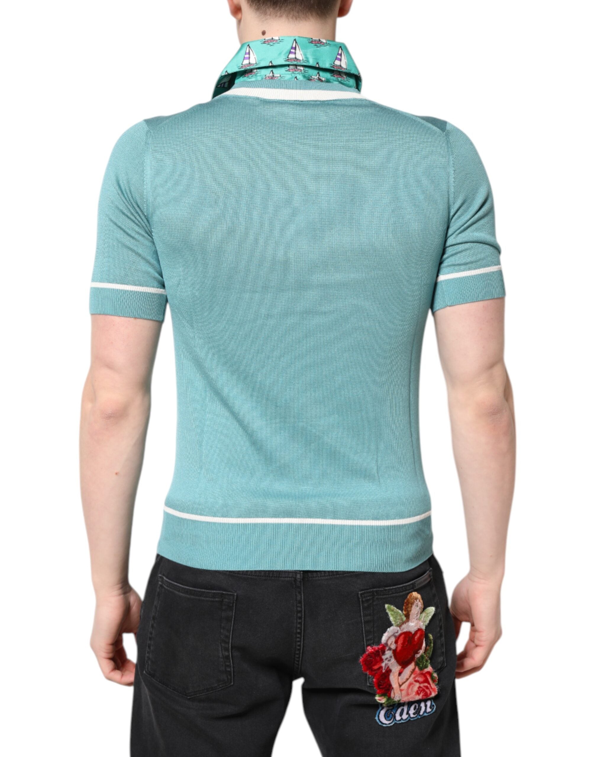 Dolce & Gabbana Green Printed Collared Short Sleeve T-shirt LUNESCAPE