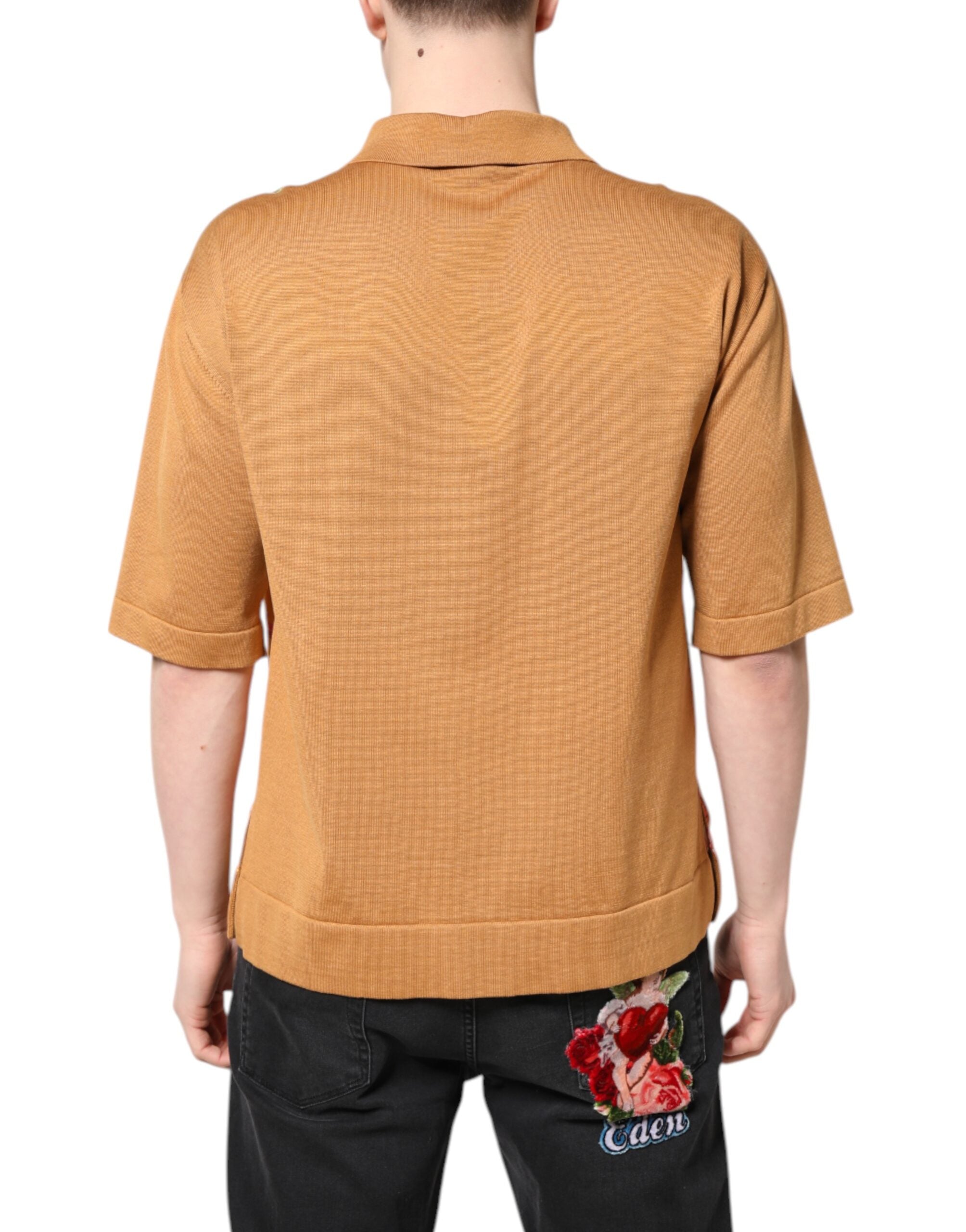 Dolce & Gabbana Brown Floral Collared Short Sleeve T-shirt LUNESCAPE