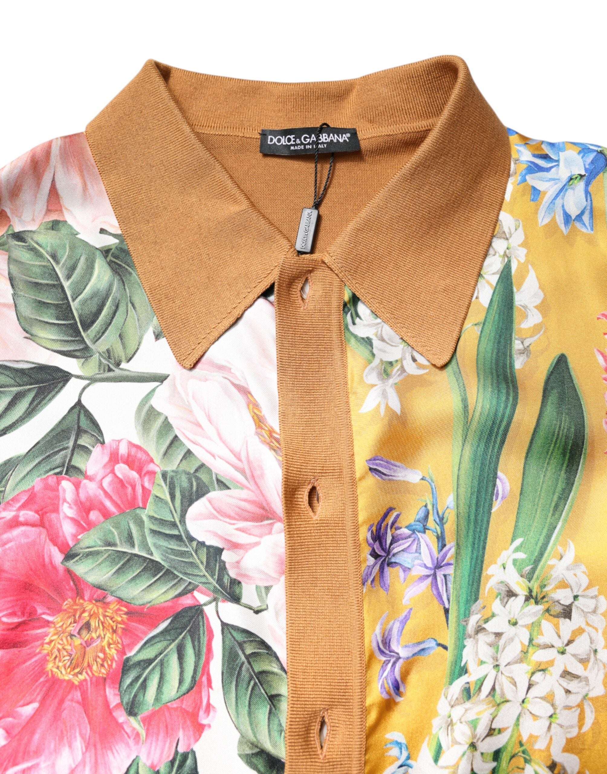 Dolce & Gabbana Brown Floral Collared Short Sleeve T-shirt LUNESCAPE