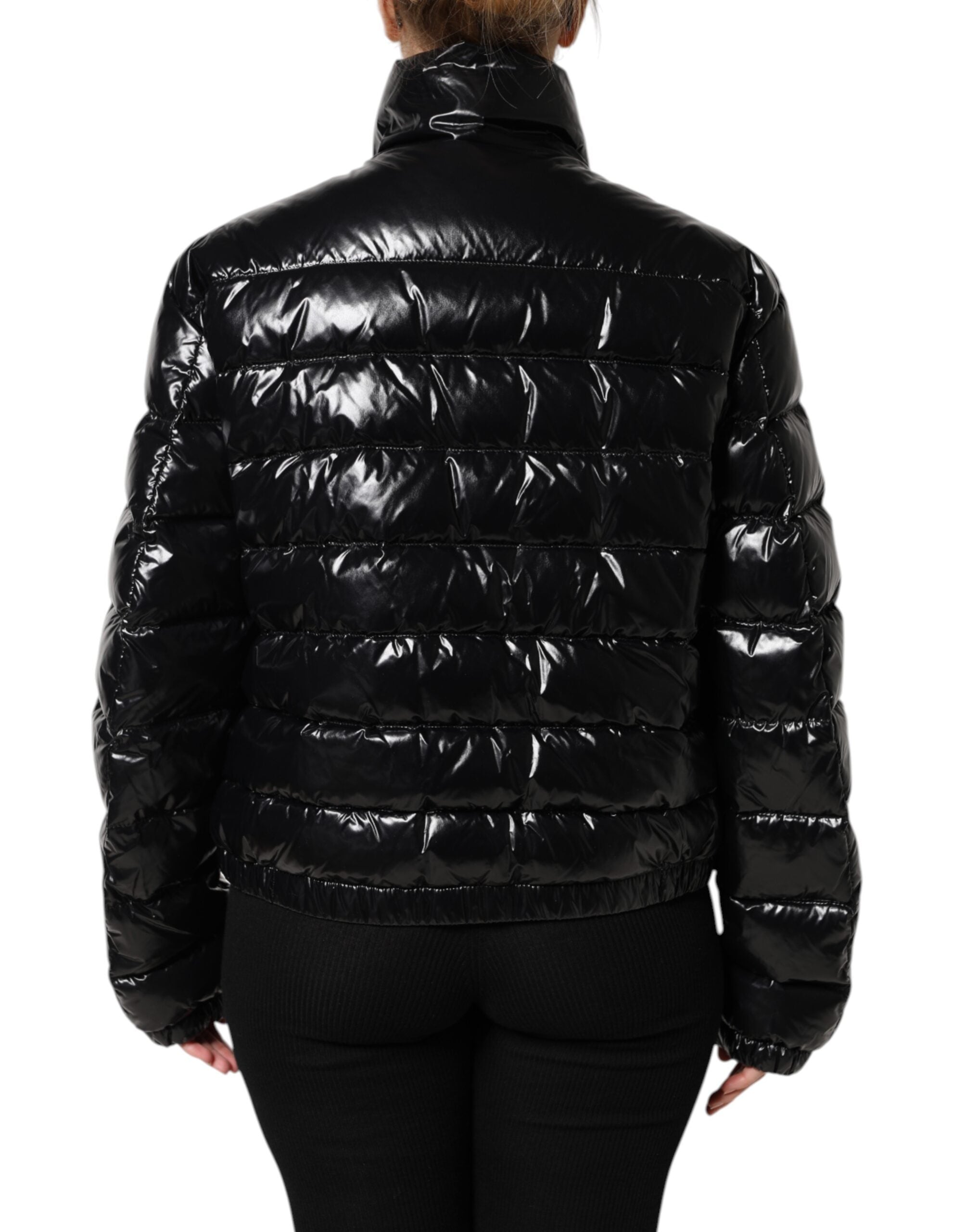 Dolce & Gabbana Black Logo Plaque Full Zip Puffer Jacket