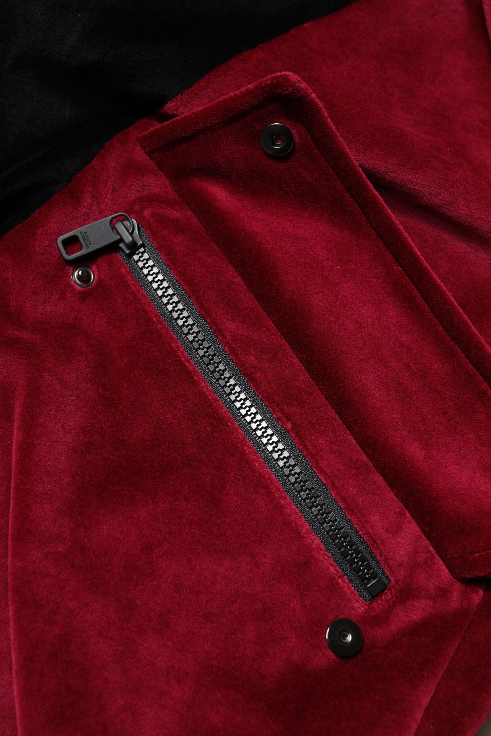 Dolce & Gabbana Red Black Cotton Logo FullZip Bomber Jacket