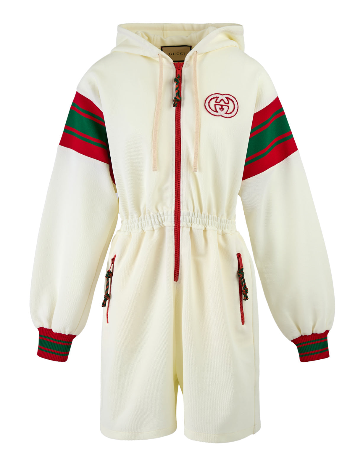 Gucci Cream Polyester Hooded Logo Romper LUNESCAPE