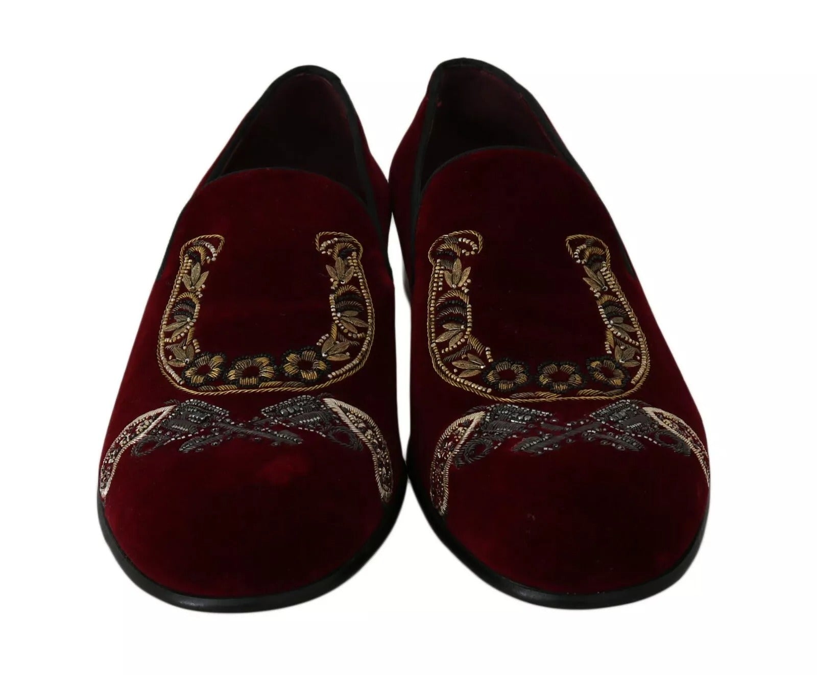 Dolce & Gabbana Bordeaux Velvet Loafers Gun Horseshoe Shoes LUNESCAPE