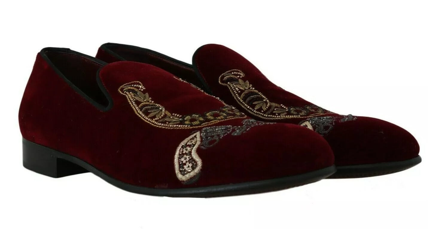 Dolce & Gabbana Bordeaux Velvet Loafers Gun Horseshoe Shoes LUNESCAPE