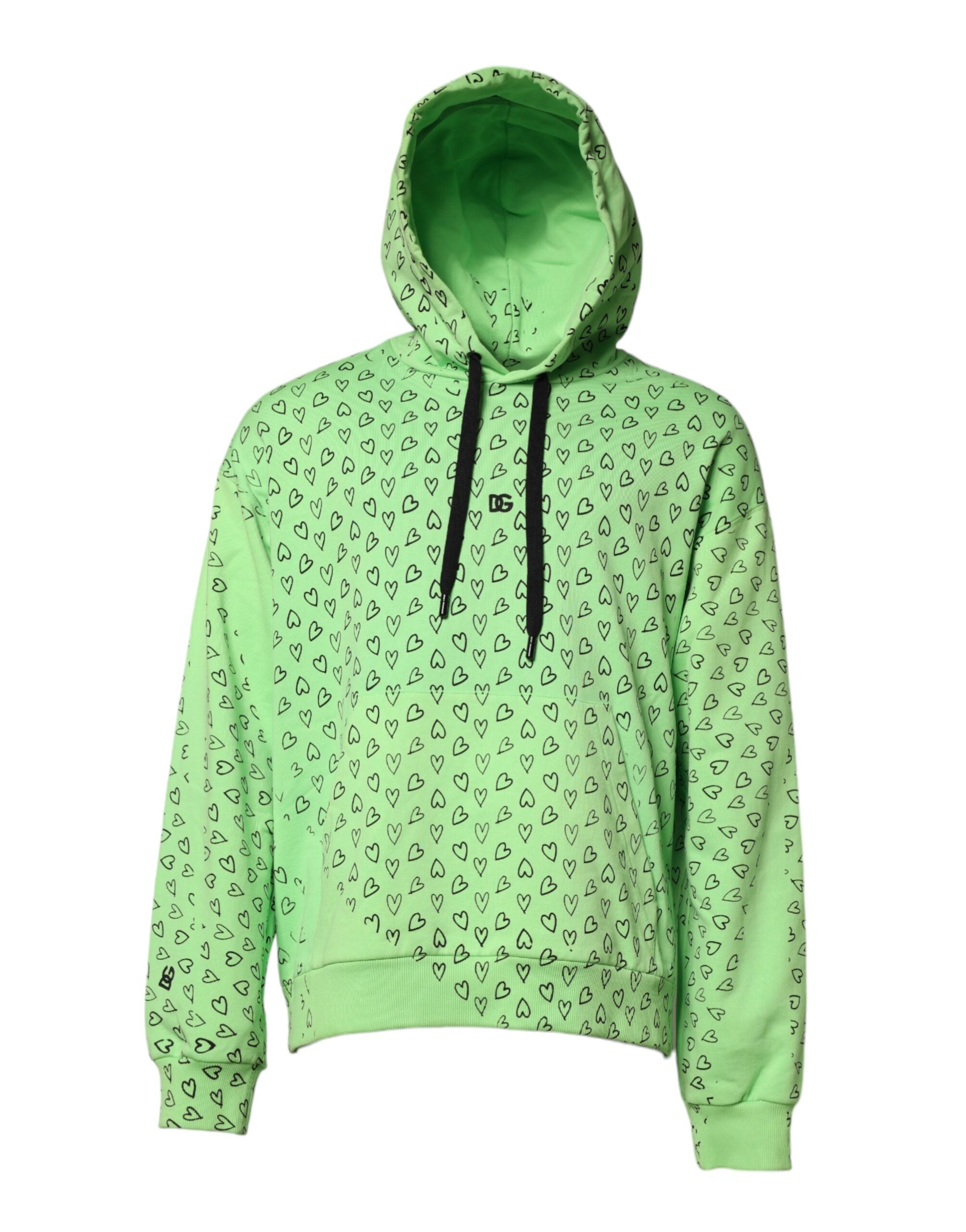 Dolce & Gabbana Green Cotton Logo Heart Print Hooded Sweatshirt LUNESCAPE