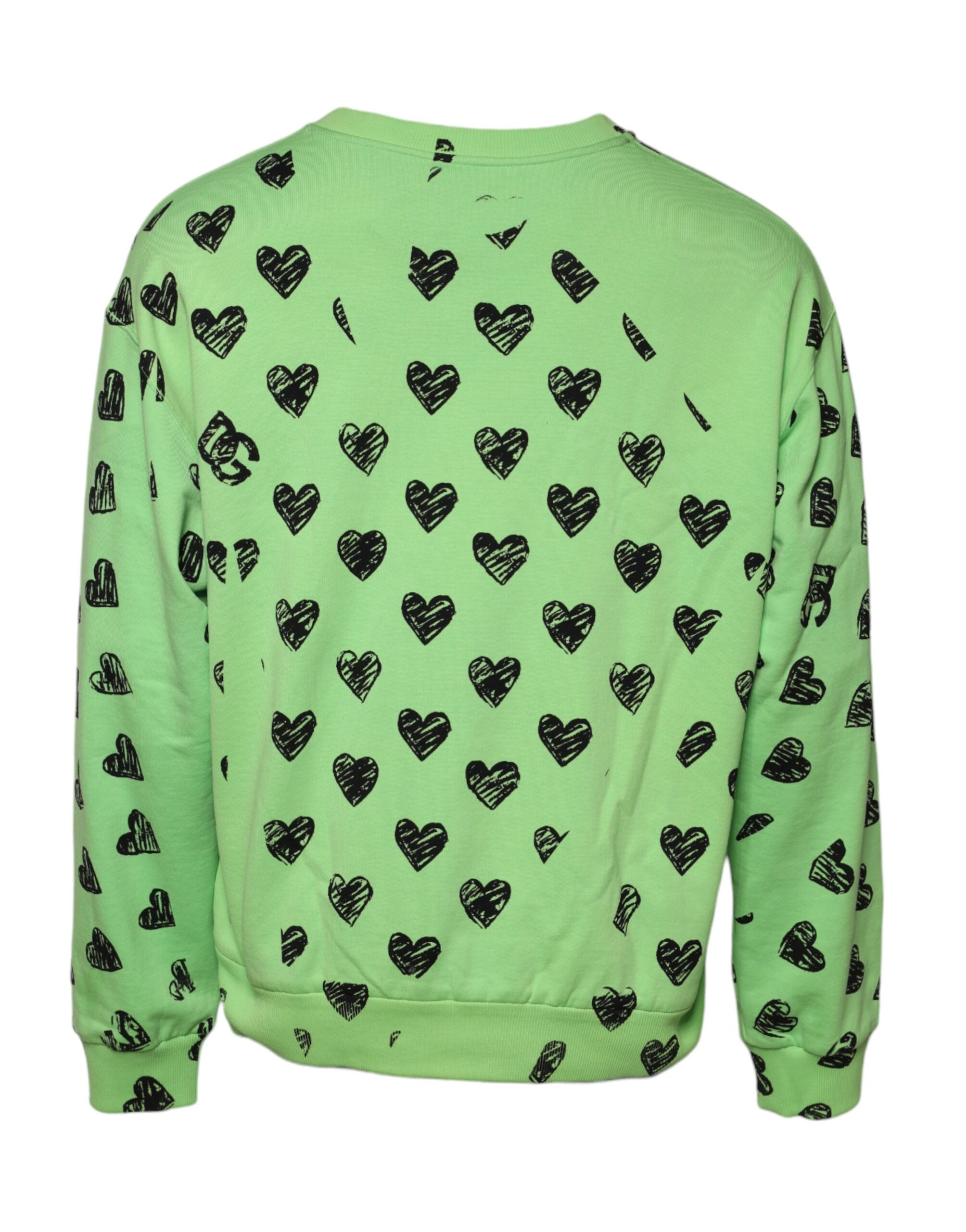Dolce & Gabbana Green Heart Print Crew Neck Pullover Sweatshirt LUNESCAPE