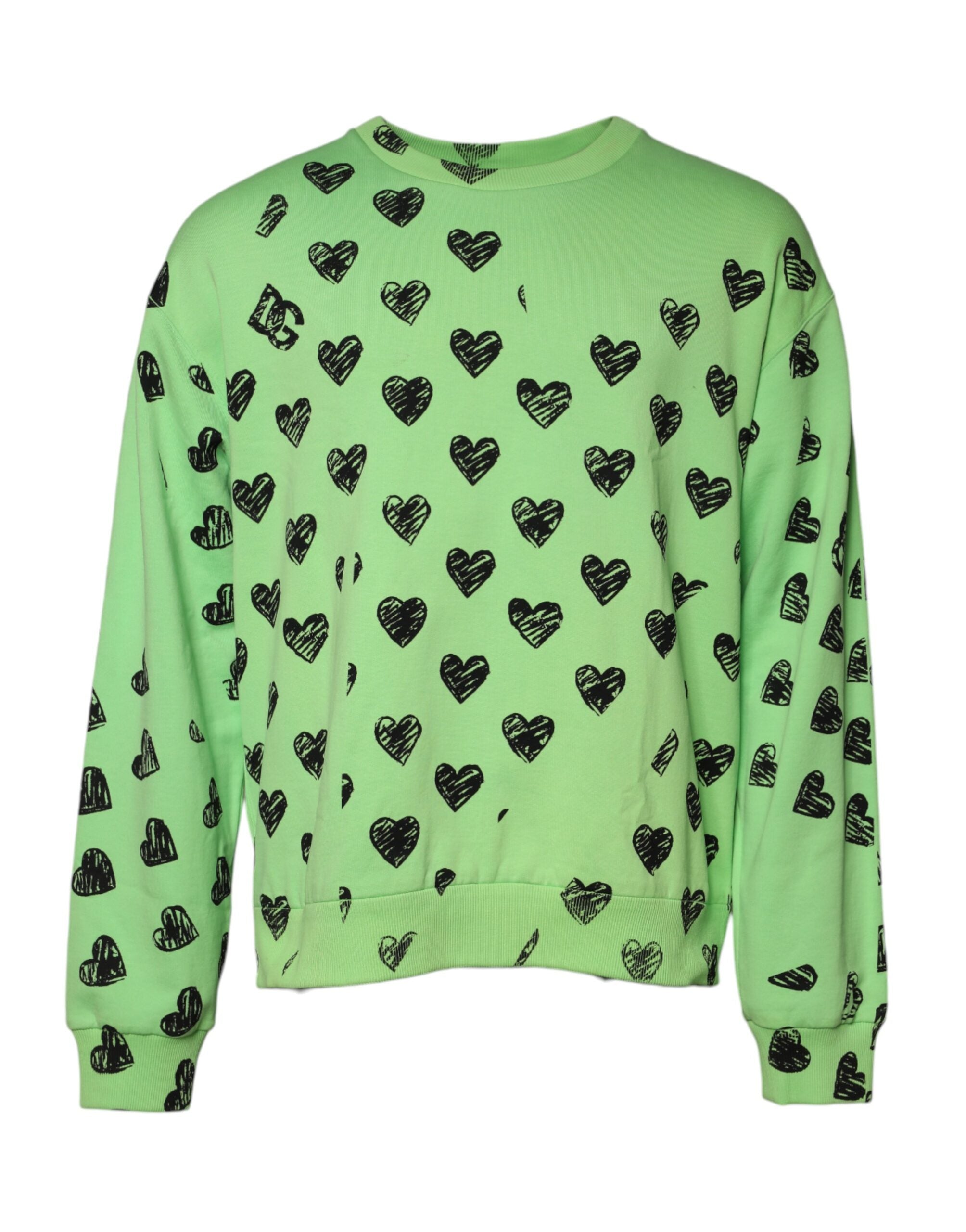 Dolce & Gabbana Green Heart Print Crew Neck Pullover Sweatshirt LUNESCAPE