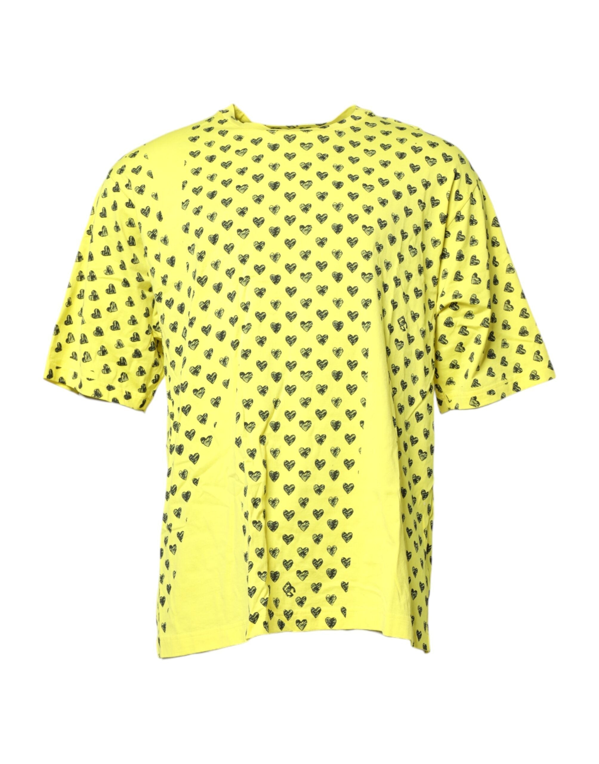 Dolce & Gabbana Yellow Cotton DG Heart Print Crew Neck T-shirt LUNESCAPE