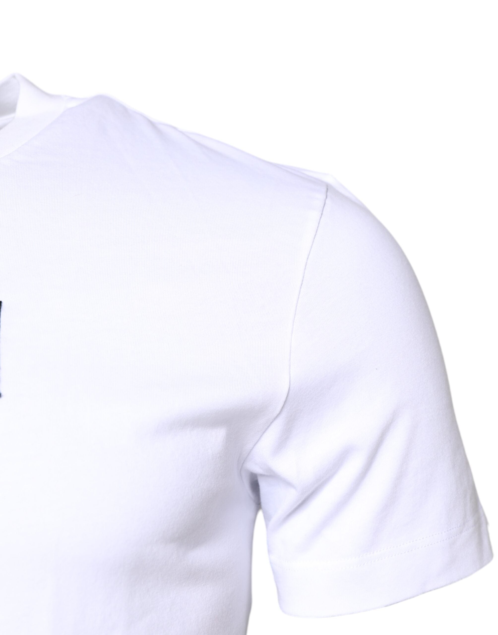 Dolce & Gabbana White Cotton Logo Patch Crew Neck T-shirt