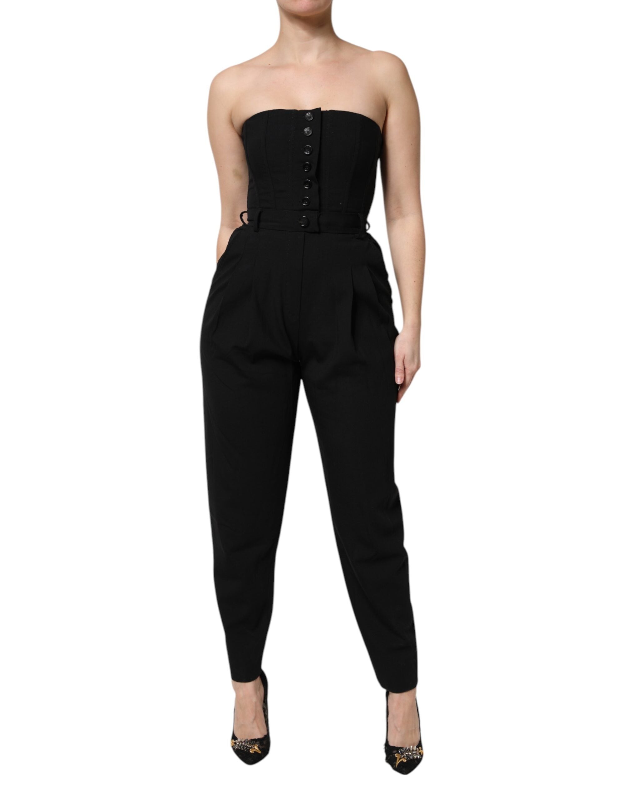 Dolce & Gabbana Black Wool Strapless Romper Jumpsuit