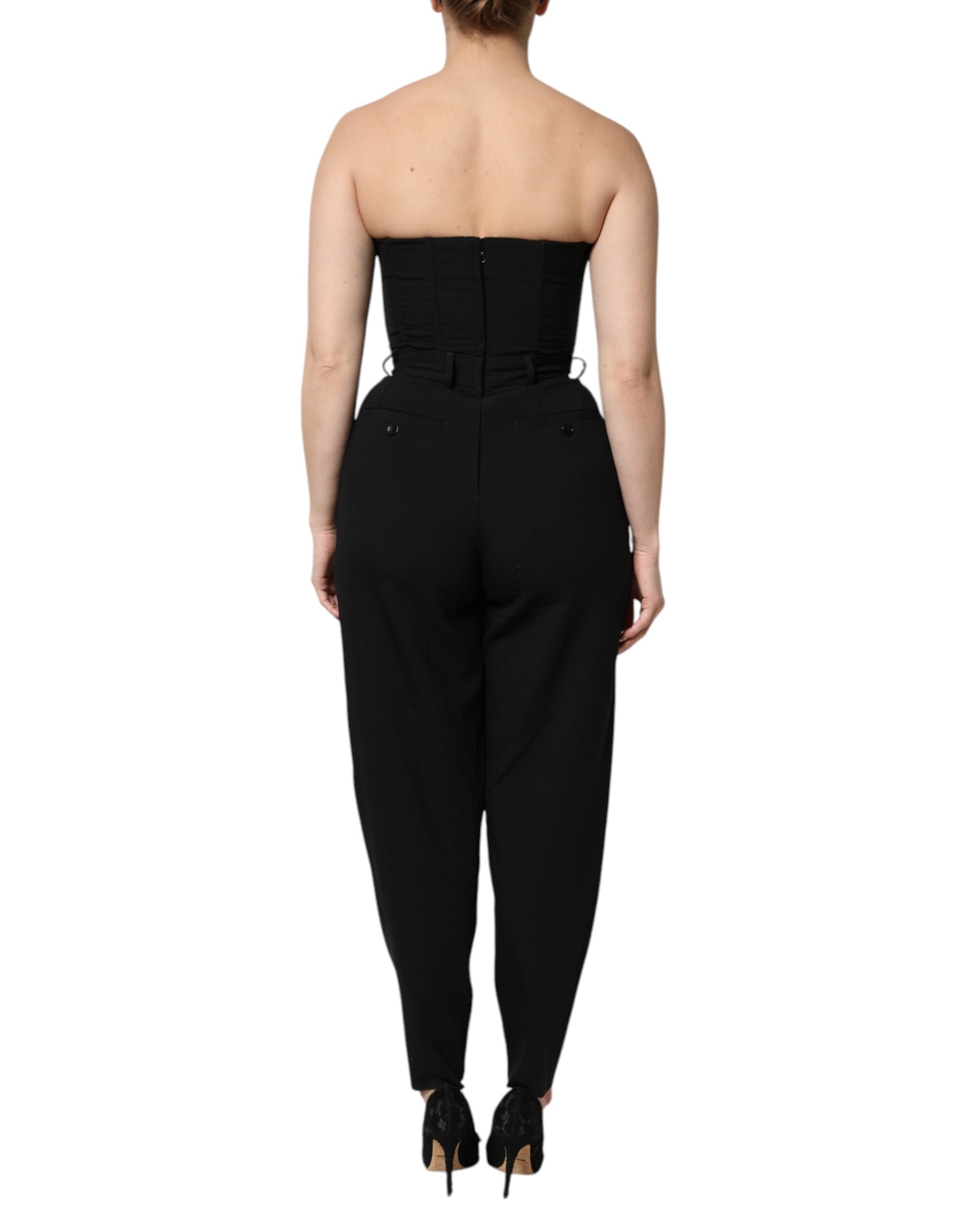 Dolce & Gabbana Black Wool Strapless Romper Jumpsuit