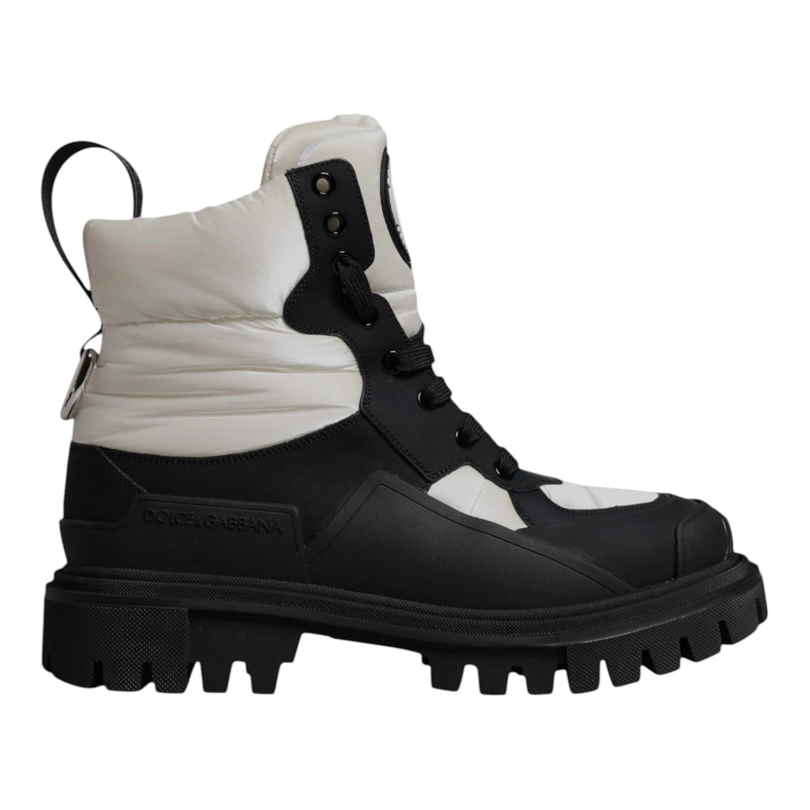 Dolce & Gabbana Black White Padded Mid Calf Lace Up Boots LUNESCAPE