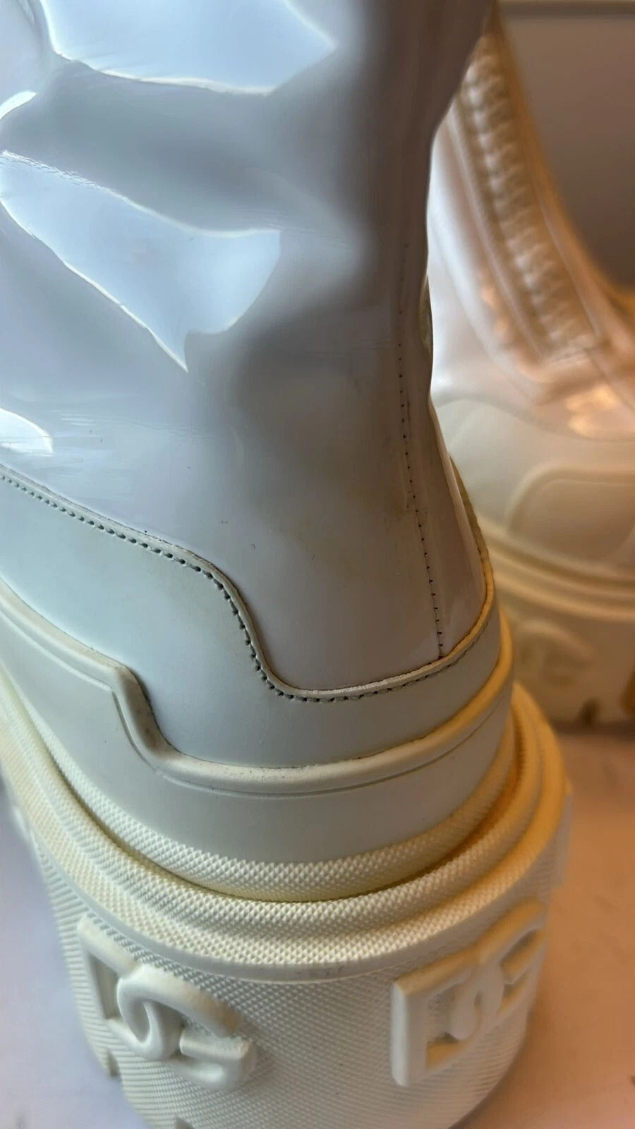 Dolce & Gabbana White Leather Rubber Logo Ankle Boots Shoes