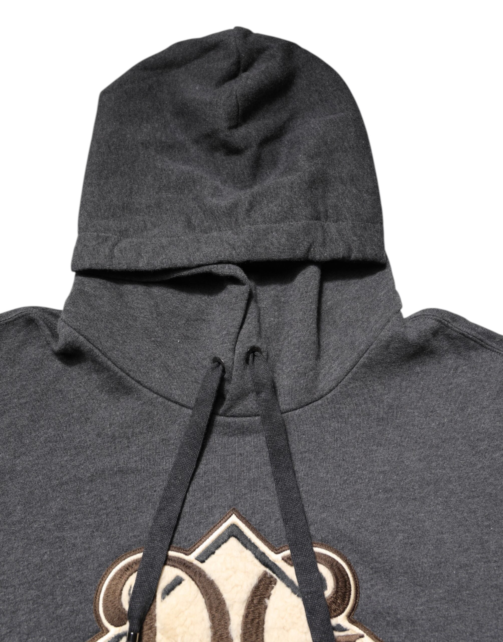 Dolce & Gabbana Gray Logo Patch Hooded Sweatshirt Sweater