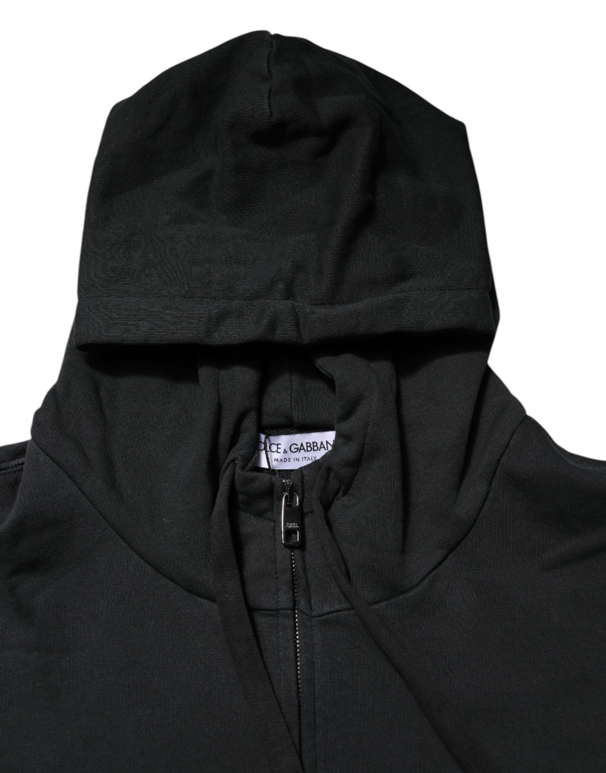 Dolce & Gabbana Black Logo Full Zip Hooded Men Sweatshirt Sweater