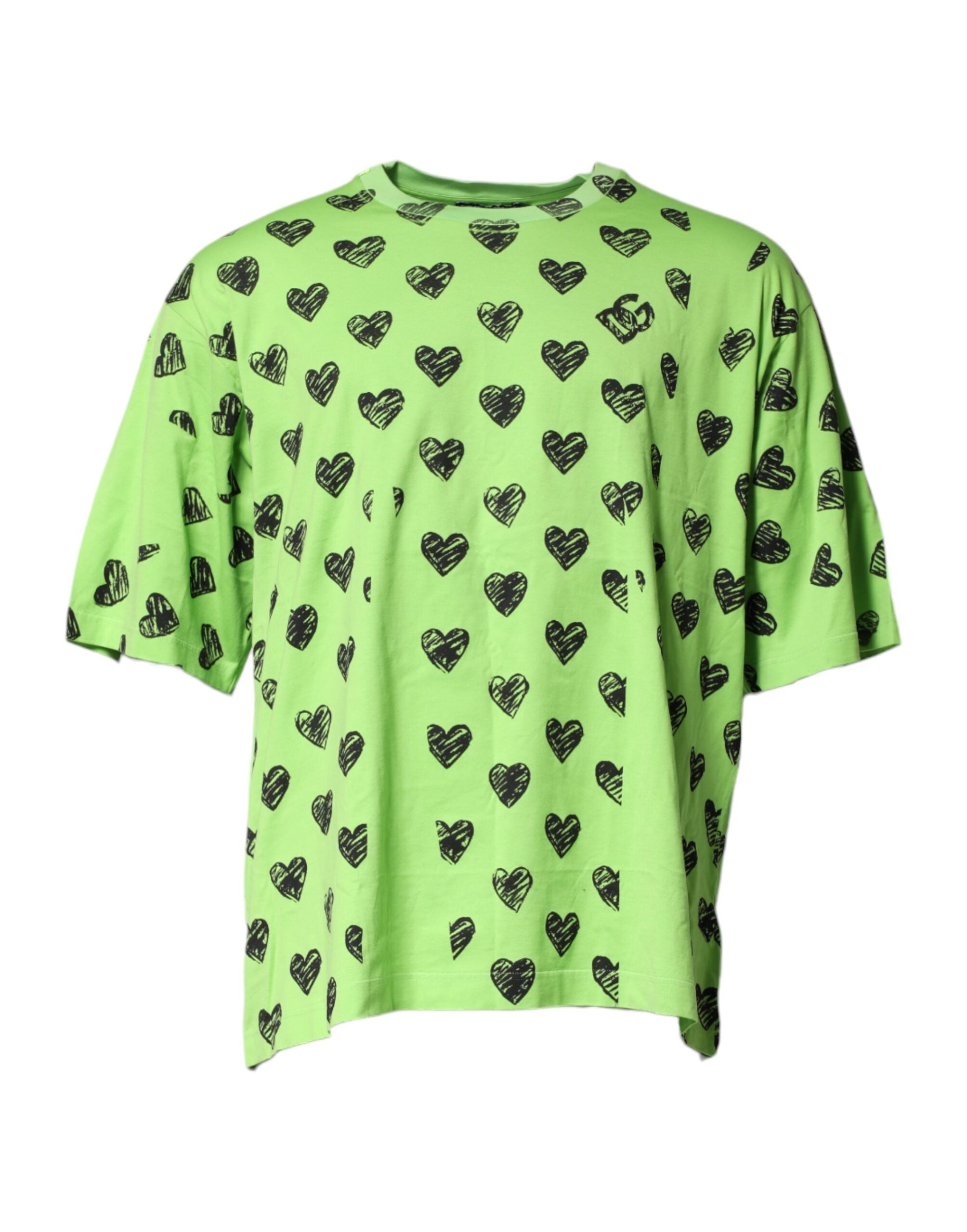 Dolce & Gabbana Green Heart Print Cotton Crew Neck T-shirt LUNESCAPE