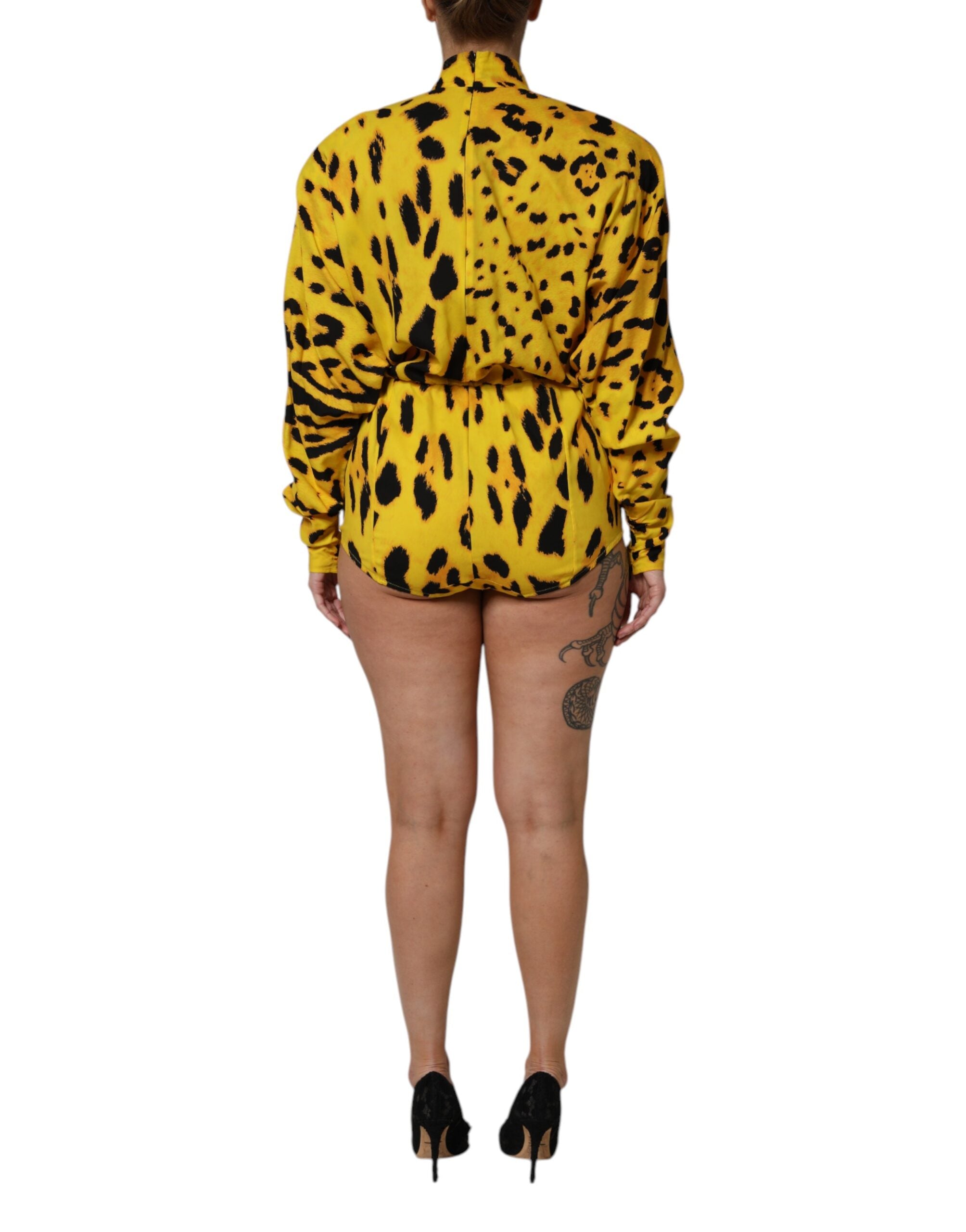 Dolce & Gabbana Yellow Leopard Long Sleeves Jumpsuit