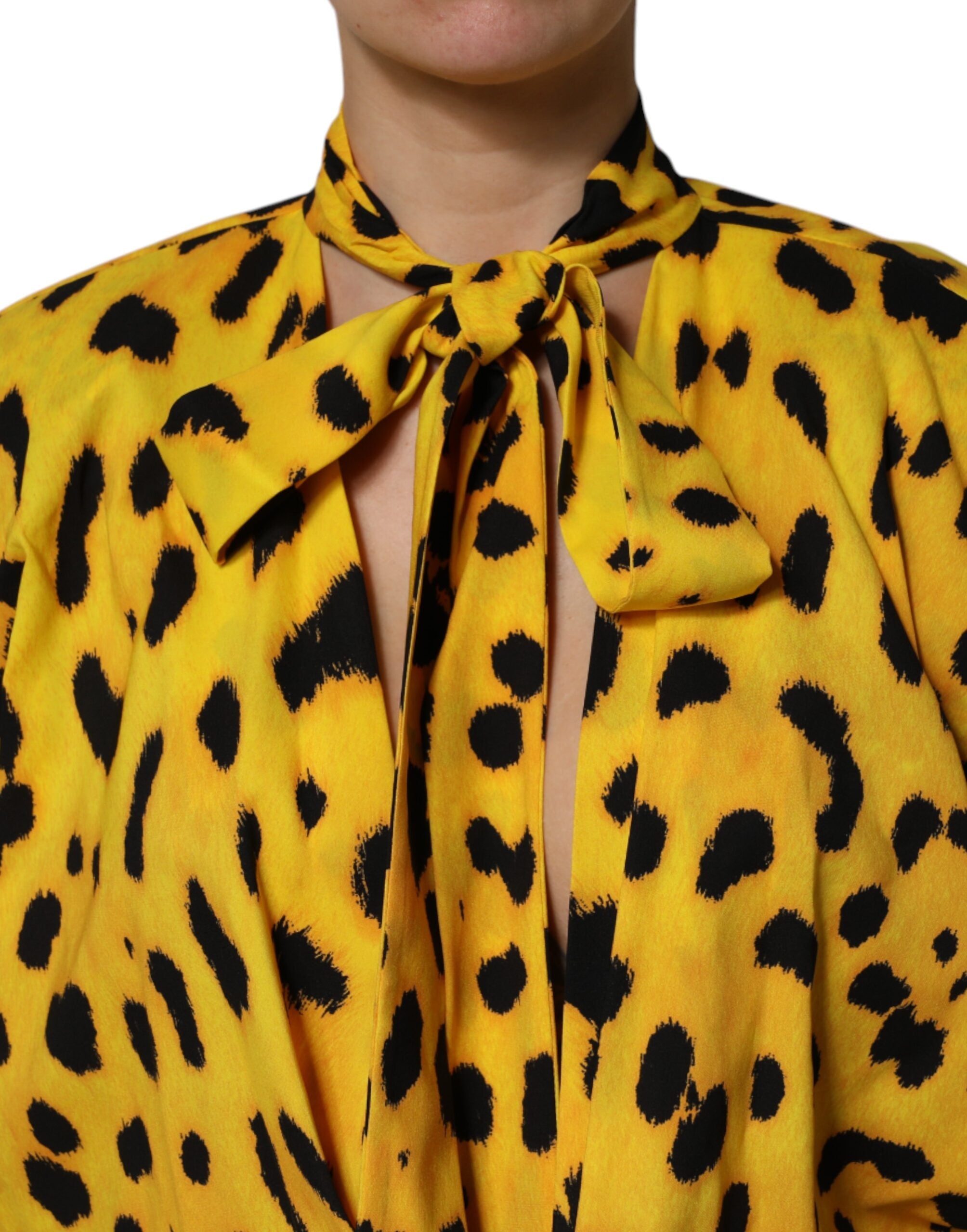 Dolce & Gabbana Yellow Leopard Long Sleeves Jumpsuit