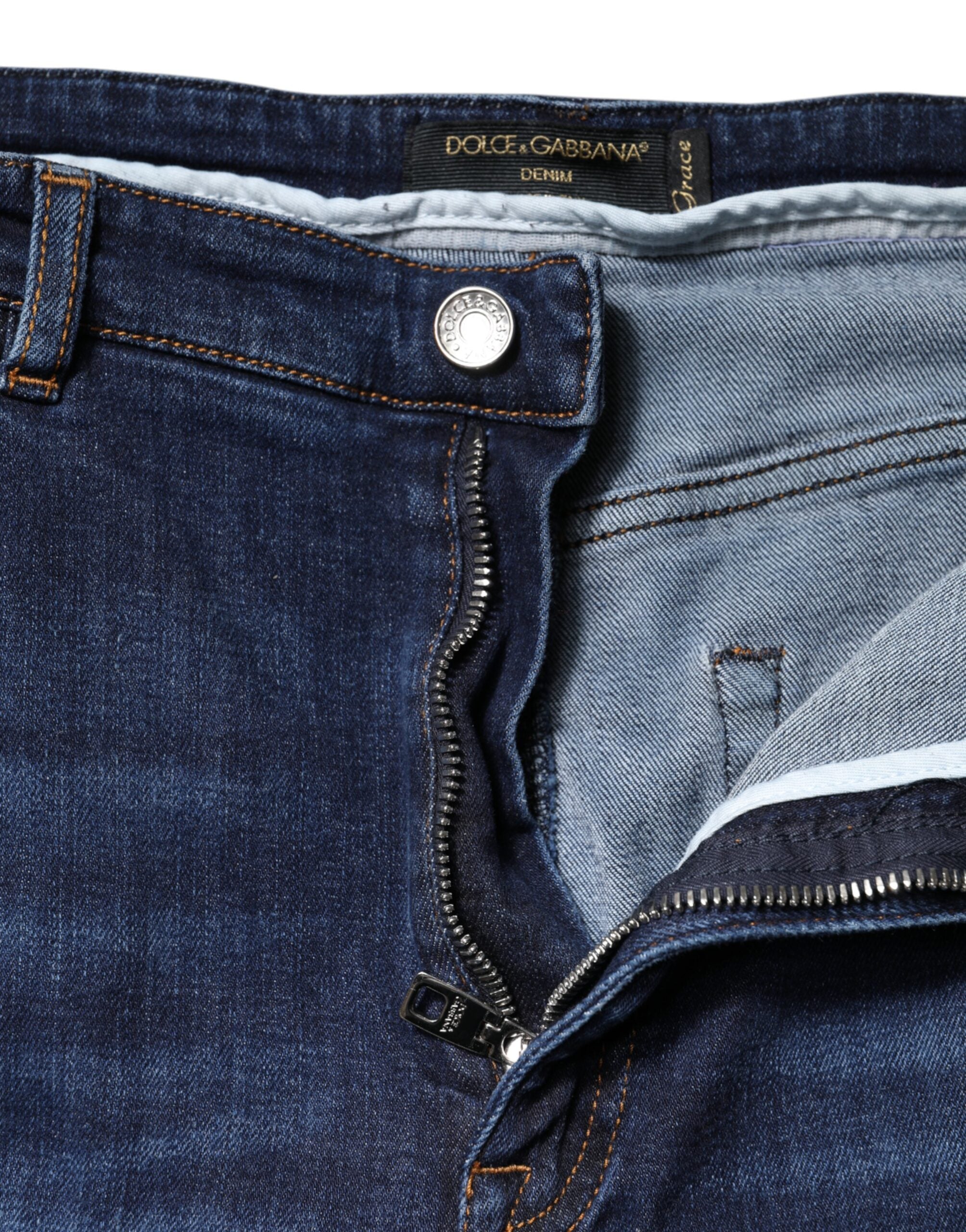 Dolce & Gabbana Blue Cotton High Waisted Cropped Denim Jeans