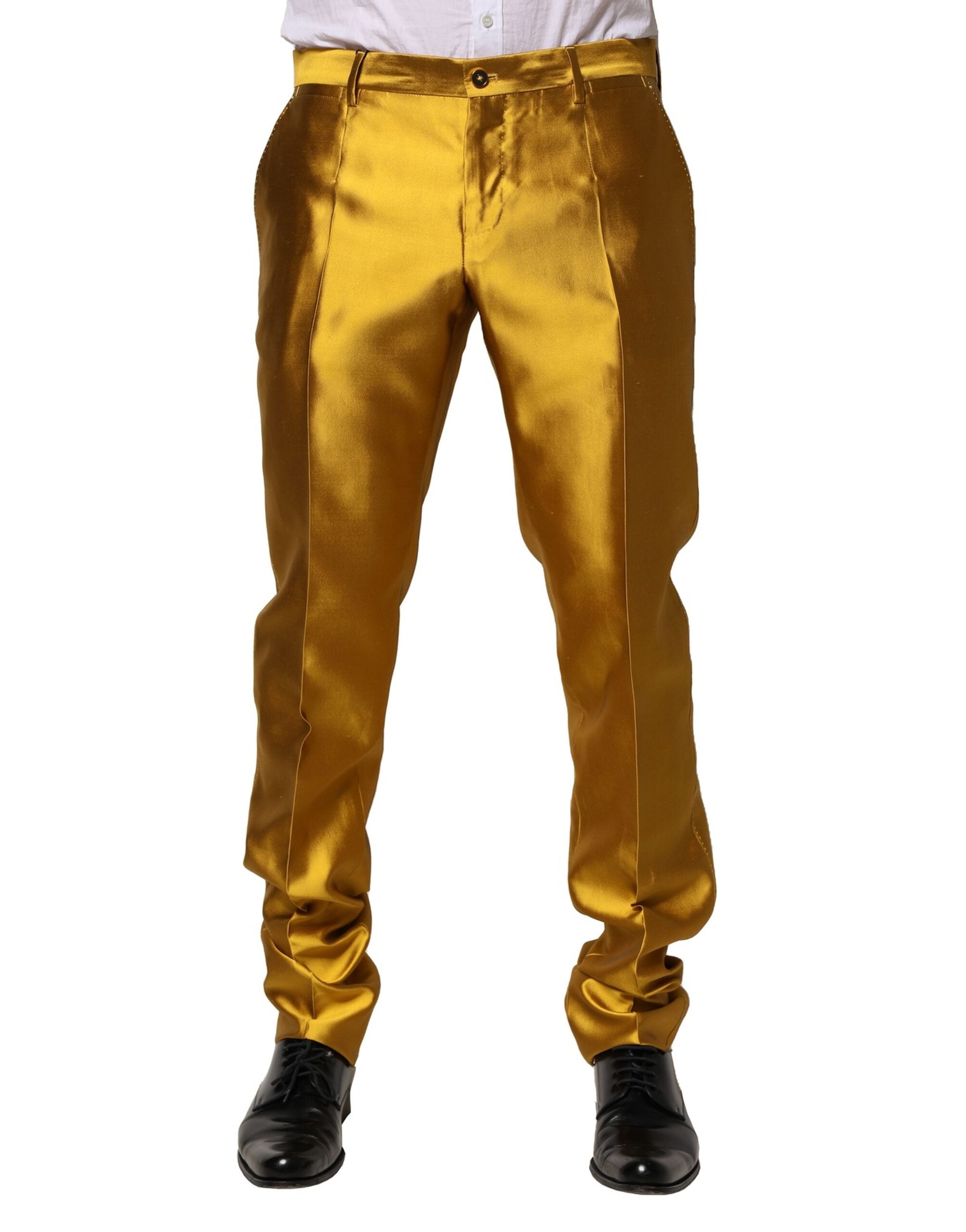 Dolce & Gabbana Yellow Silk Tapered Dress Men Pants LUNESCAPE
