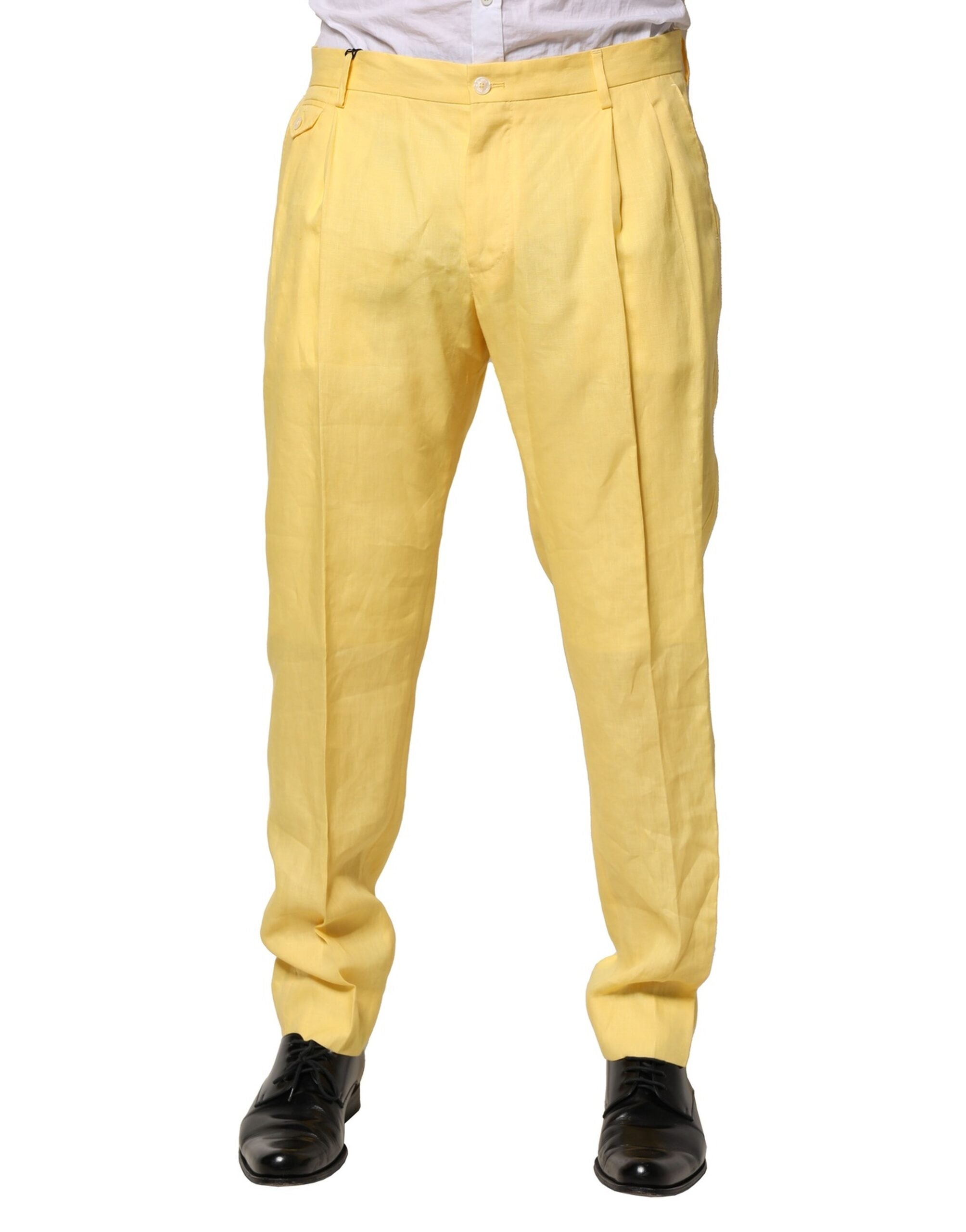 Dolce & Gabbana Yellow Flax Tapered Dress Men Pants LUNESCAPE
