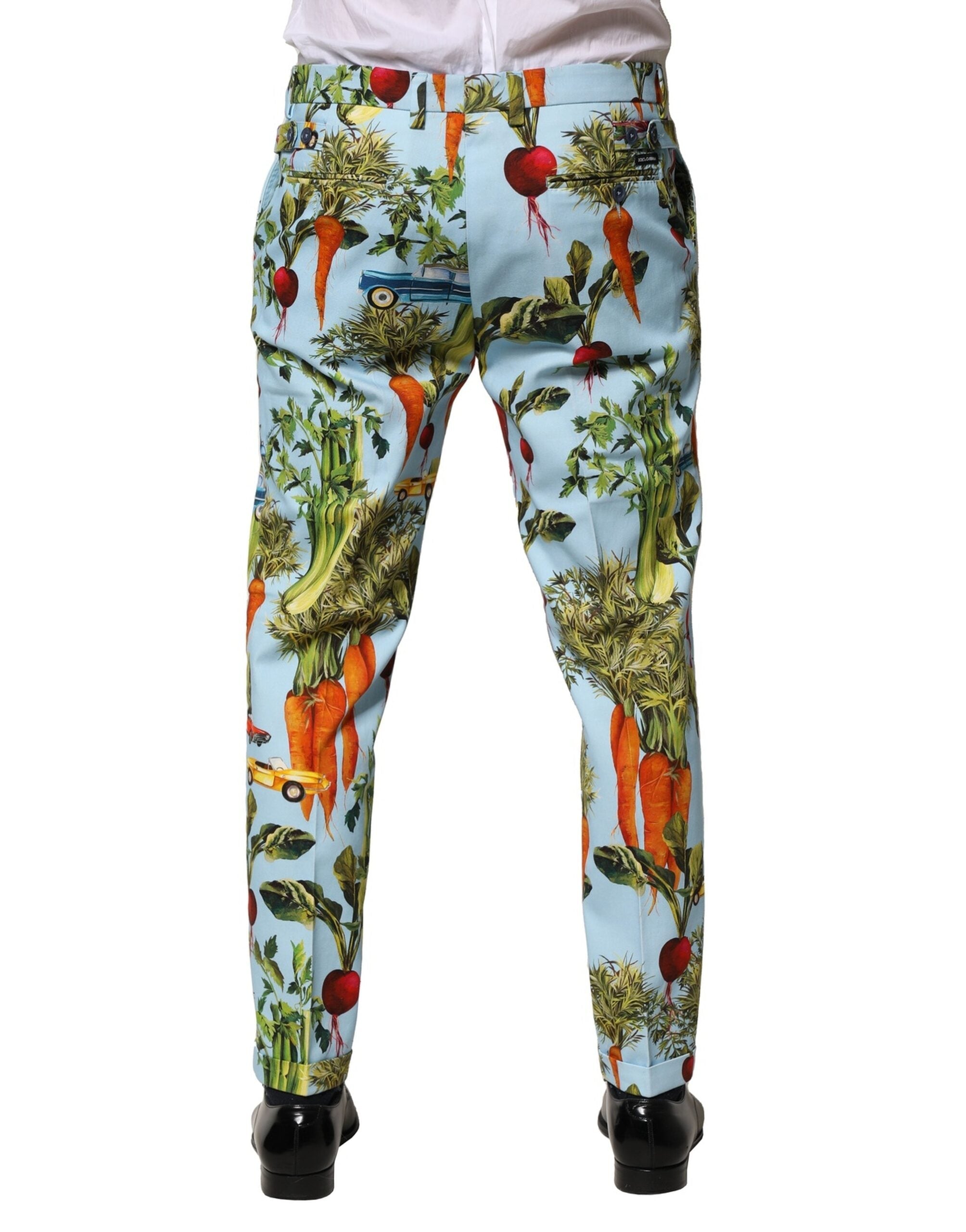 Dolce & Gabbana Turquoise Cotton Tapered Men Veggie Motif Pants LUNESCAPE