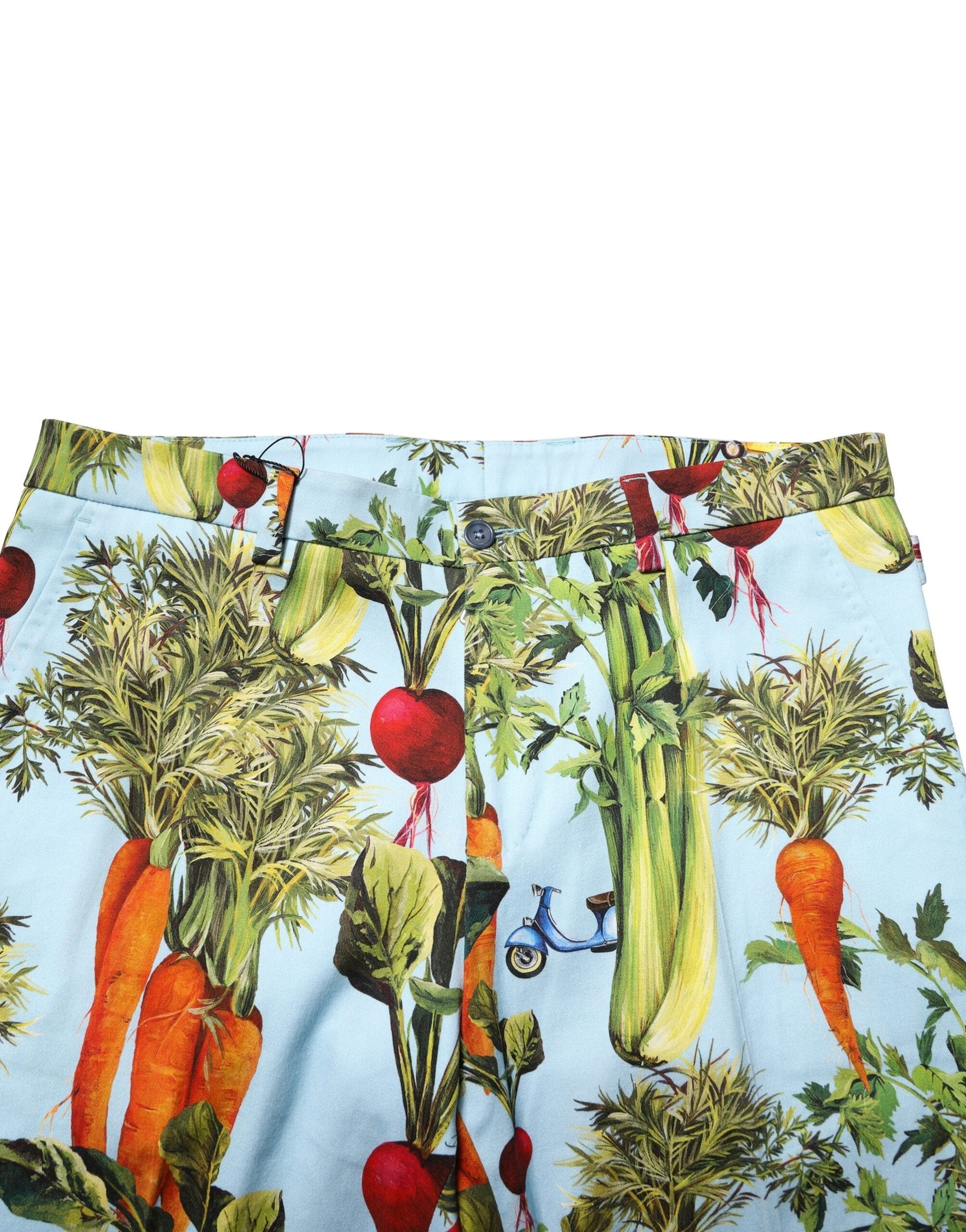 Dolce & Gabbana Turquoise Cotton Tapered Men Veggie Motif Pants LUNESCAPE