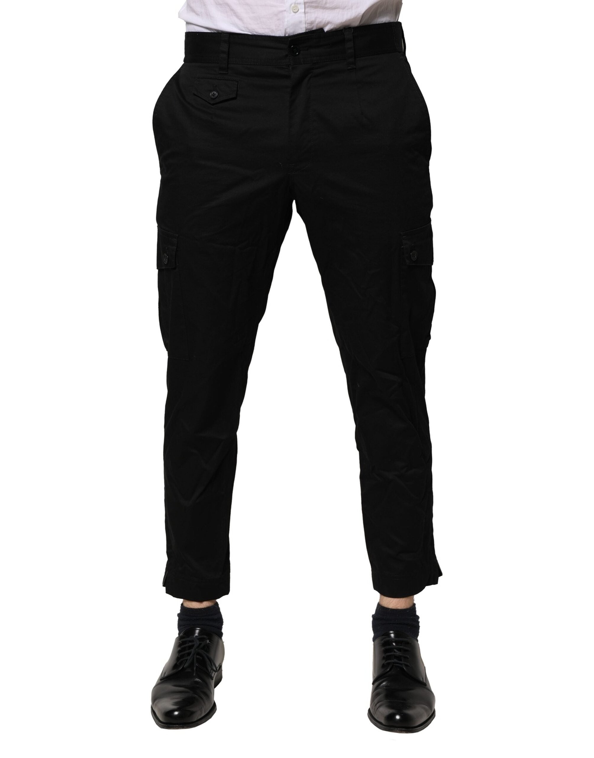 Dolce & Gabbana Black Cotton Dress Slim Formal Pants LUNESCAPE