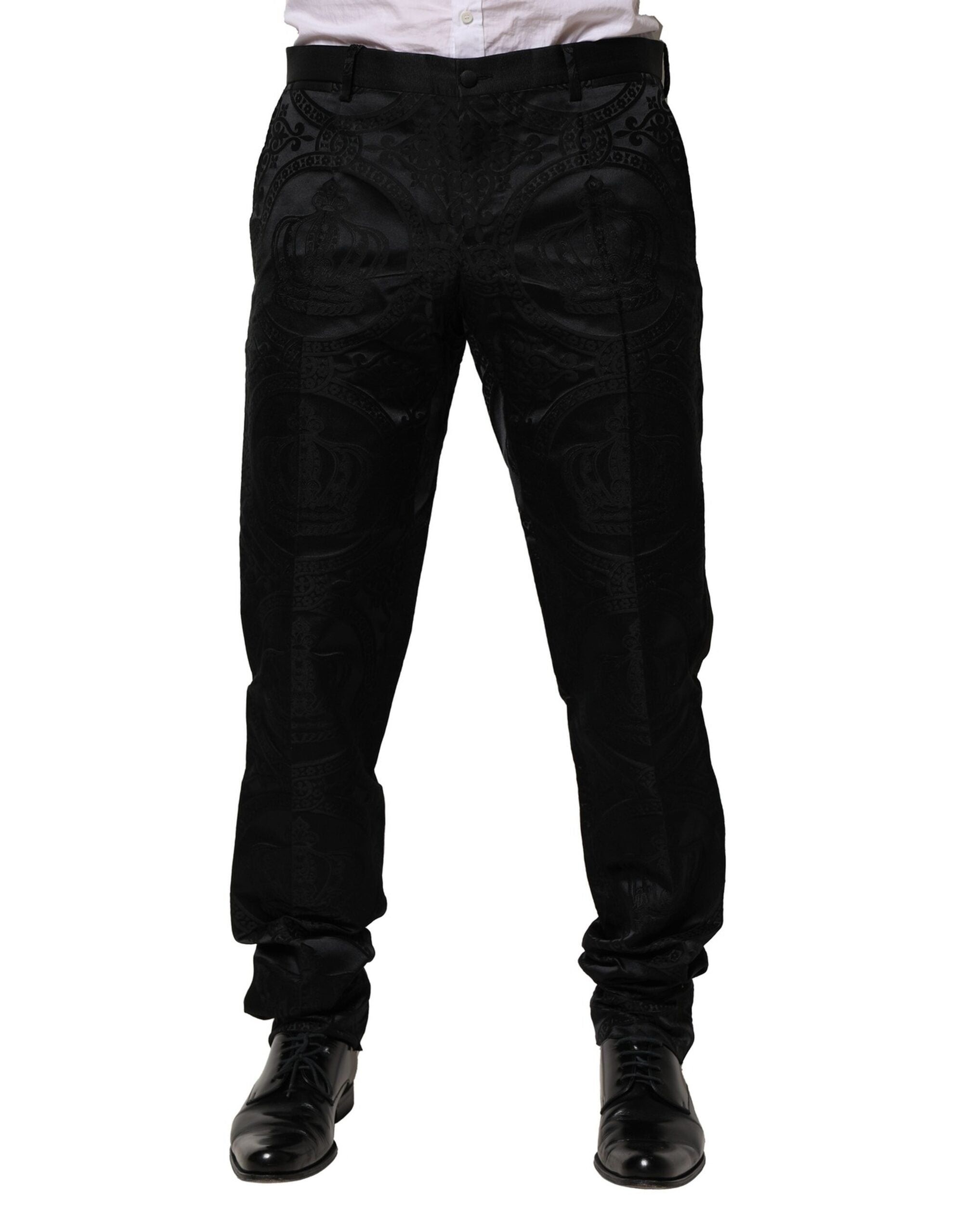 Dolce & Gabbana Black Cotton DG Crown Dress Pants LUNESCAPE