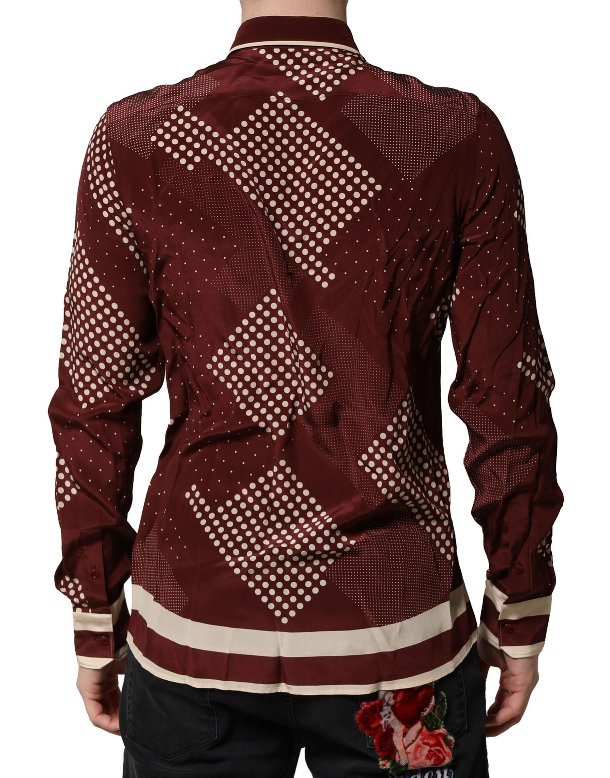 Dolce & Gabbana Maroon Dotted Silk Long Sleeve Casual Shirt LUNESCAPE