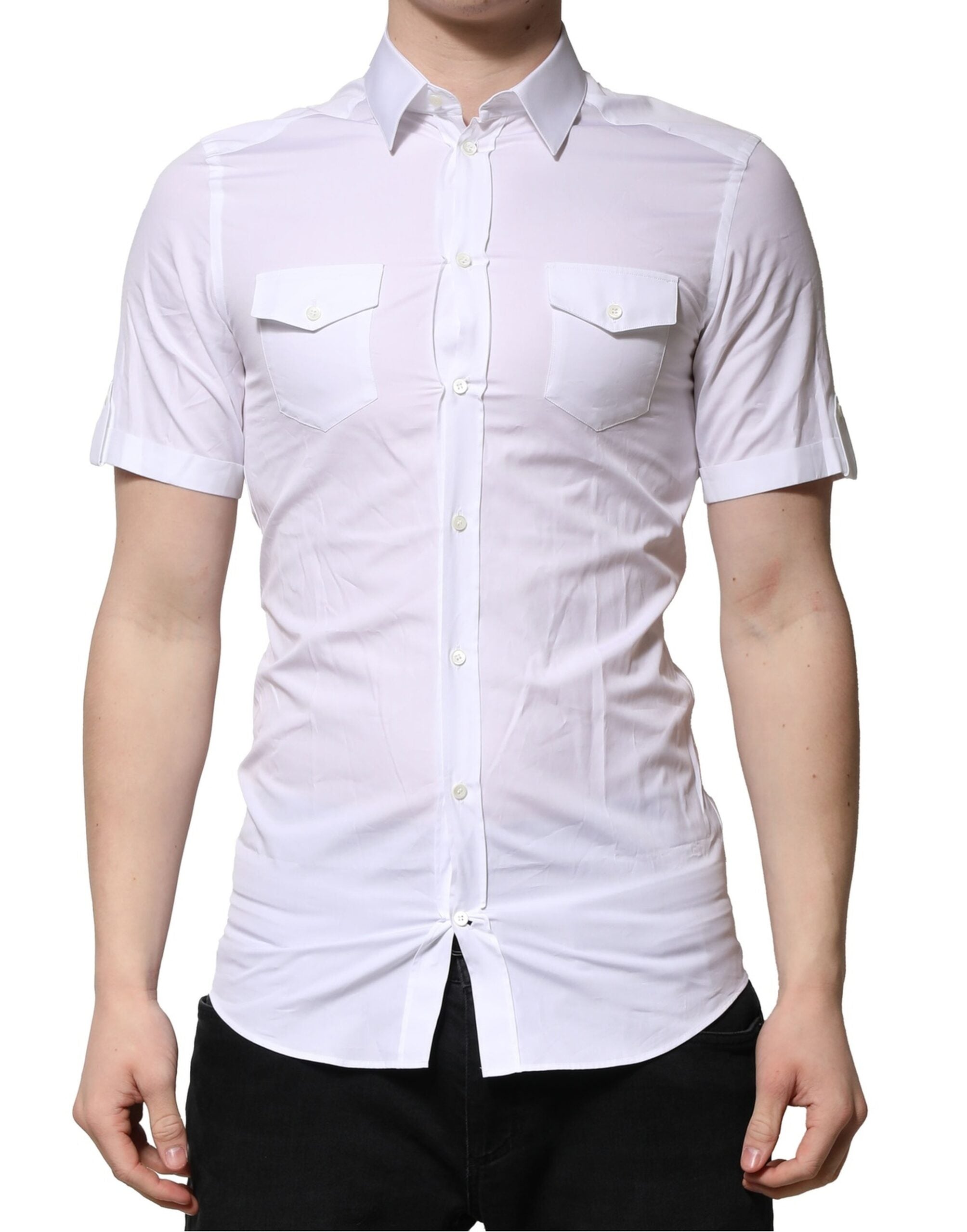 Dolce & Gabbana White Cotton Short Sleeves Casual Shirt