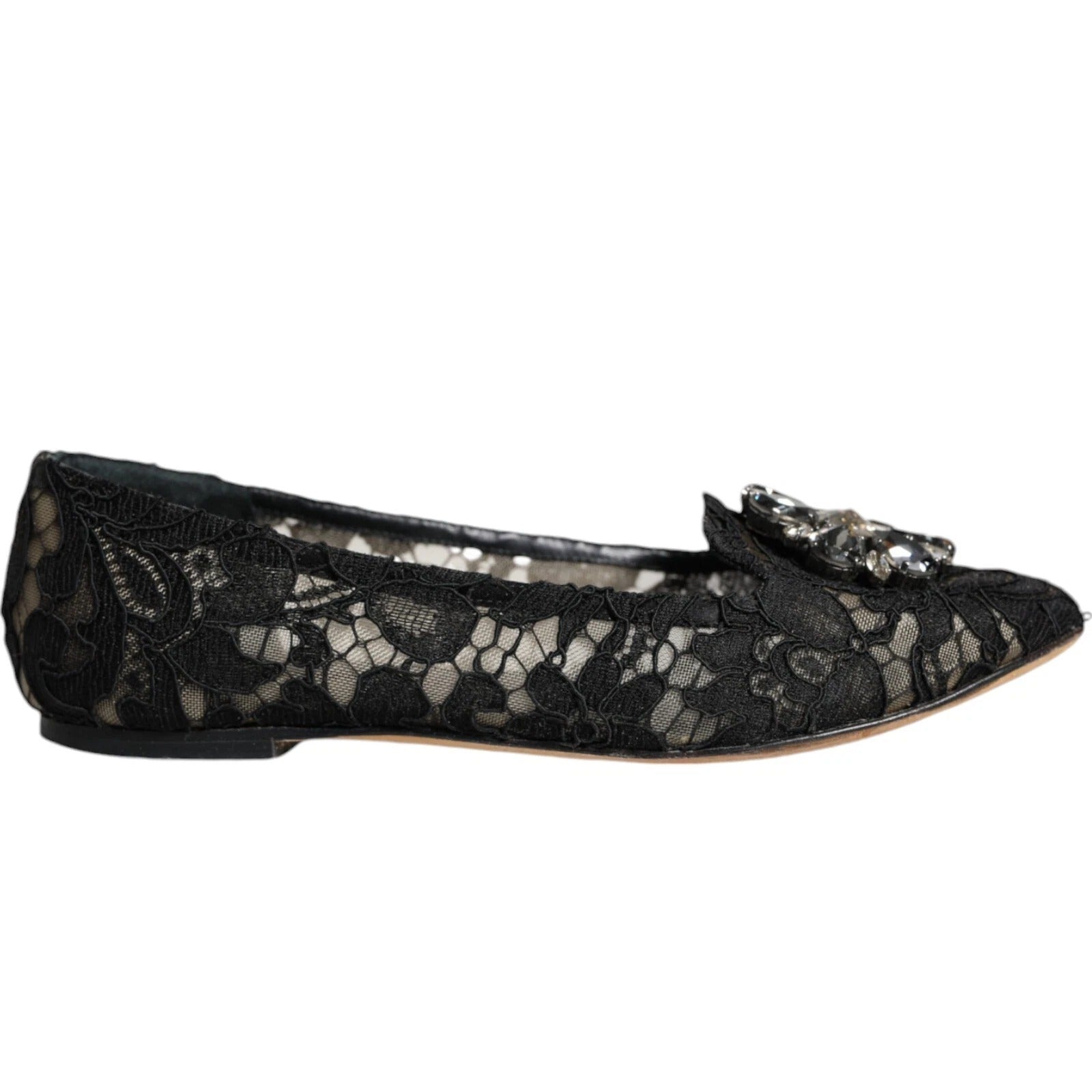 Dolce & Gabbana Black Lace Crystal Ballet Flats Loafer Shoes LUNESCAPE