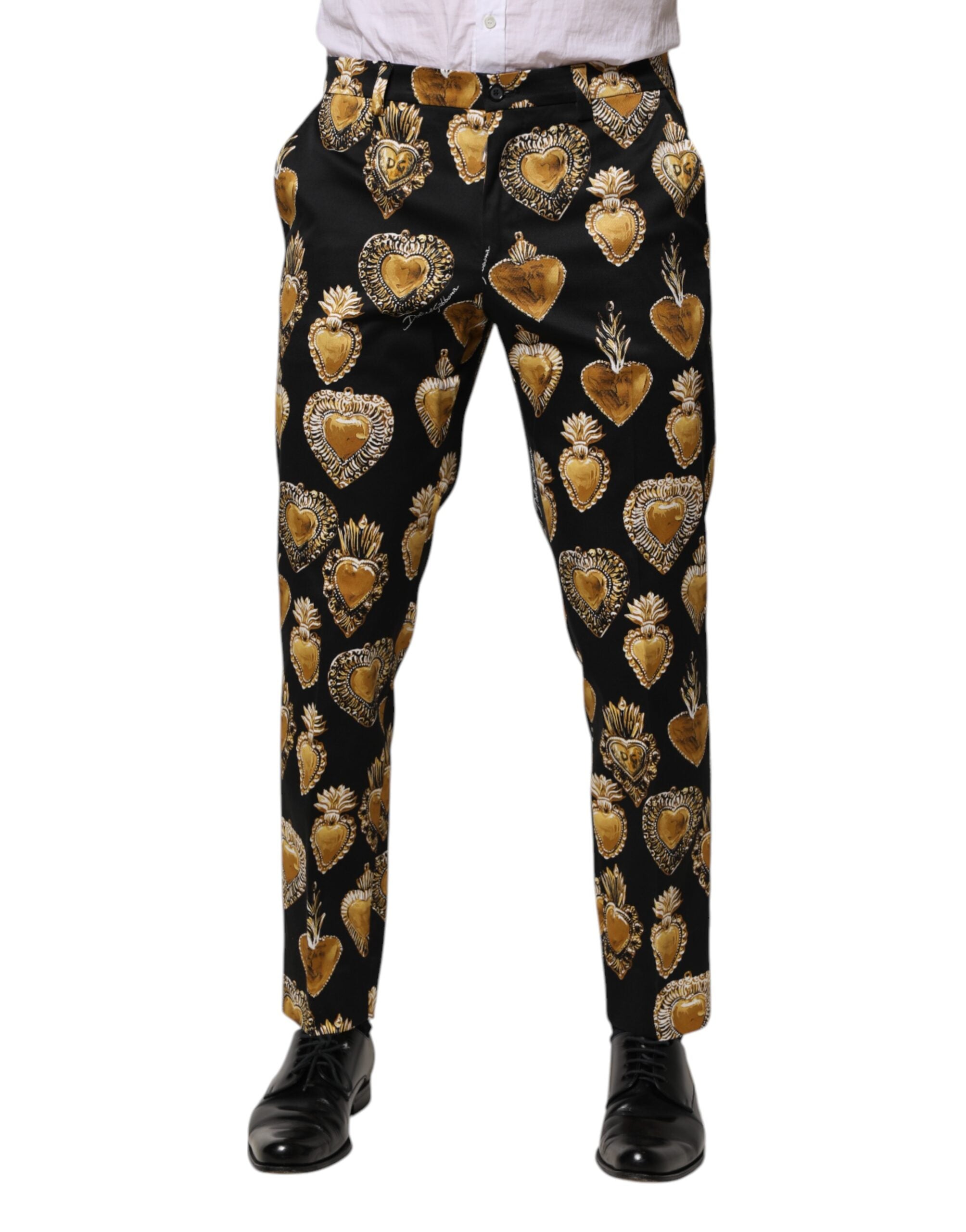 Dolce & Gabbana Black Gold Sacred Heart Print Pants LUNESCAPE