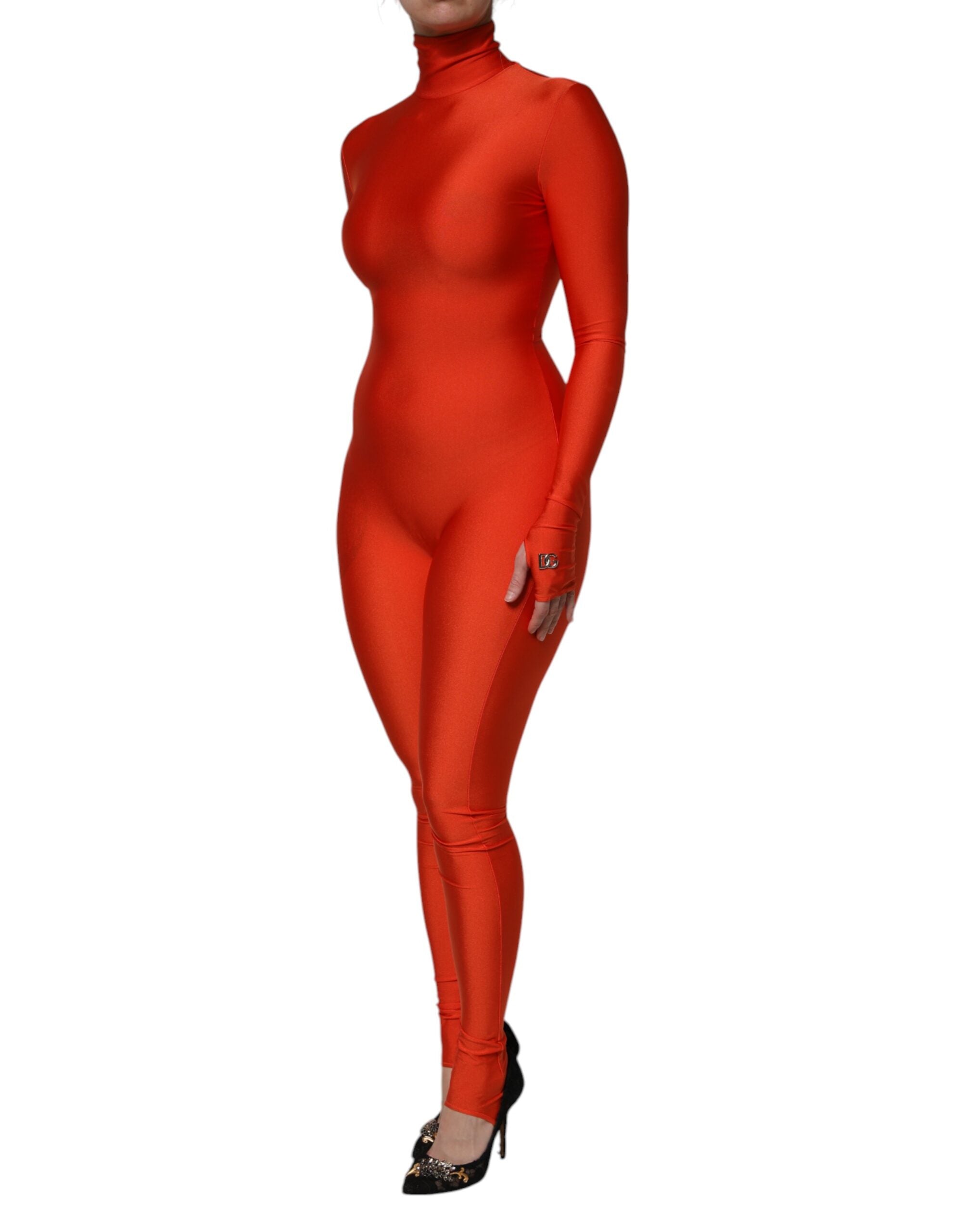 Dolce & Gabbana Red Nylon Turtleneck Bodycon Jumpsuit