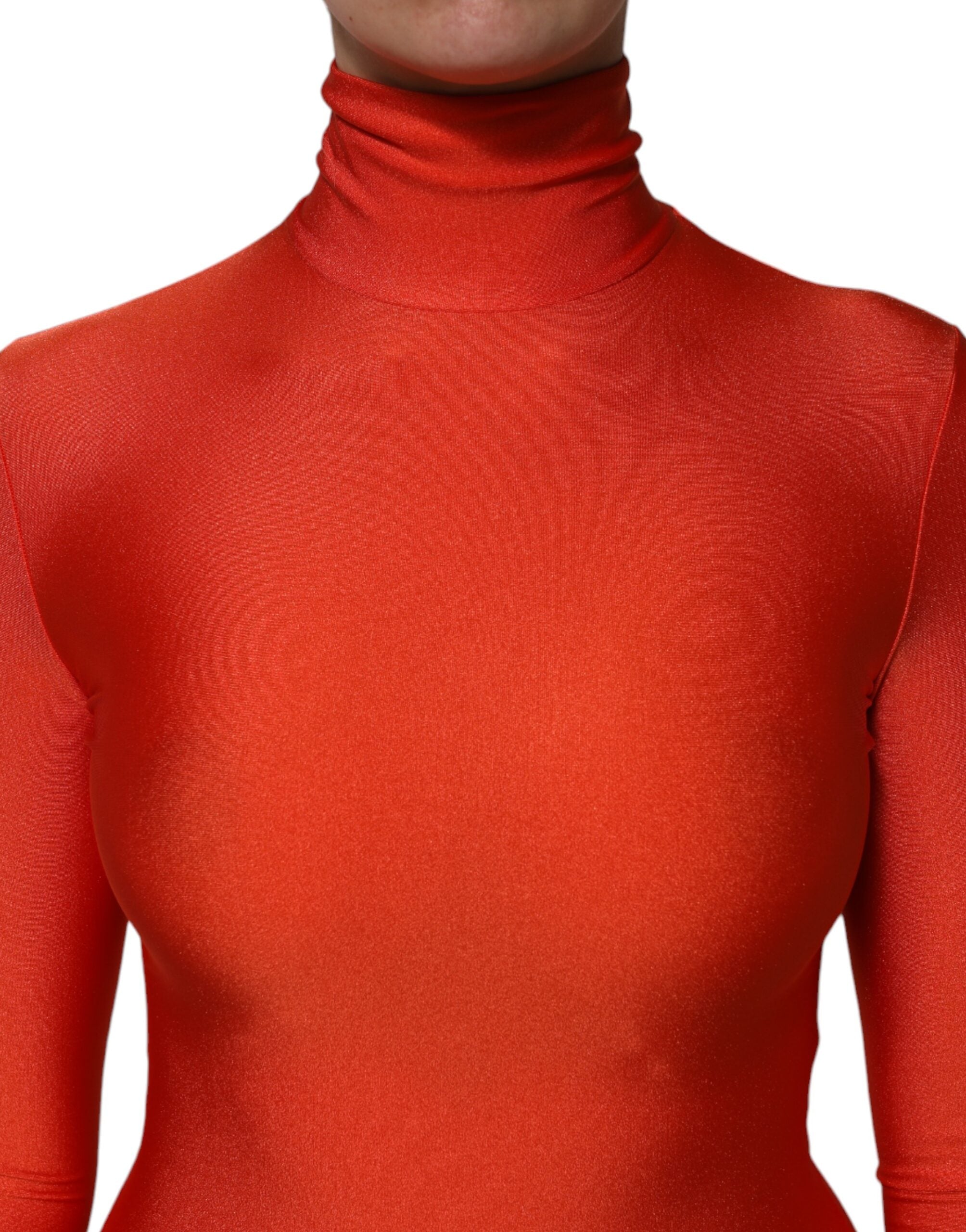 Dolce & Gabbana Red Nylon Turtleneck Bodycon Jumpsuit
