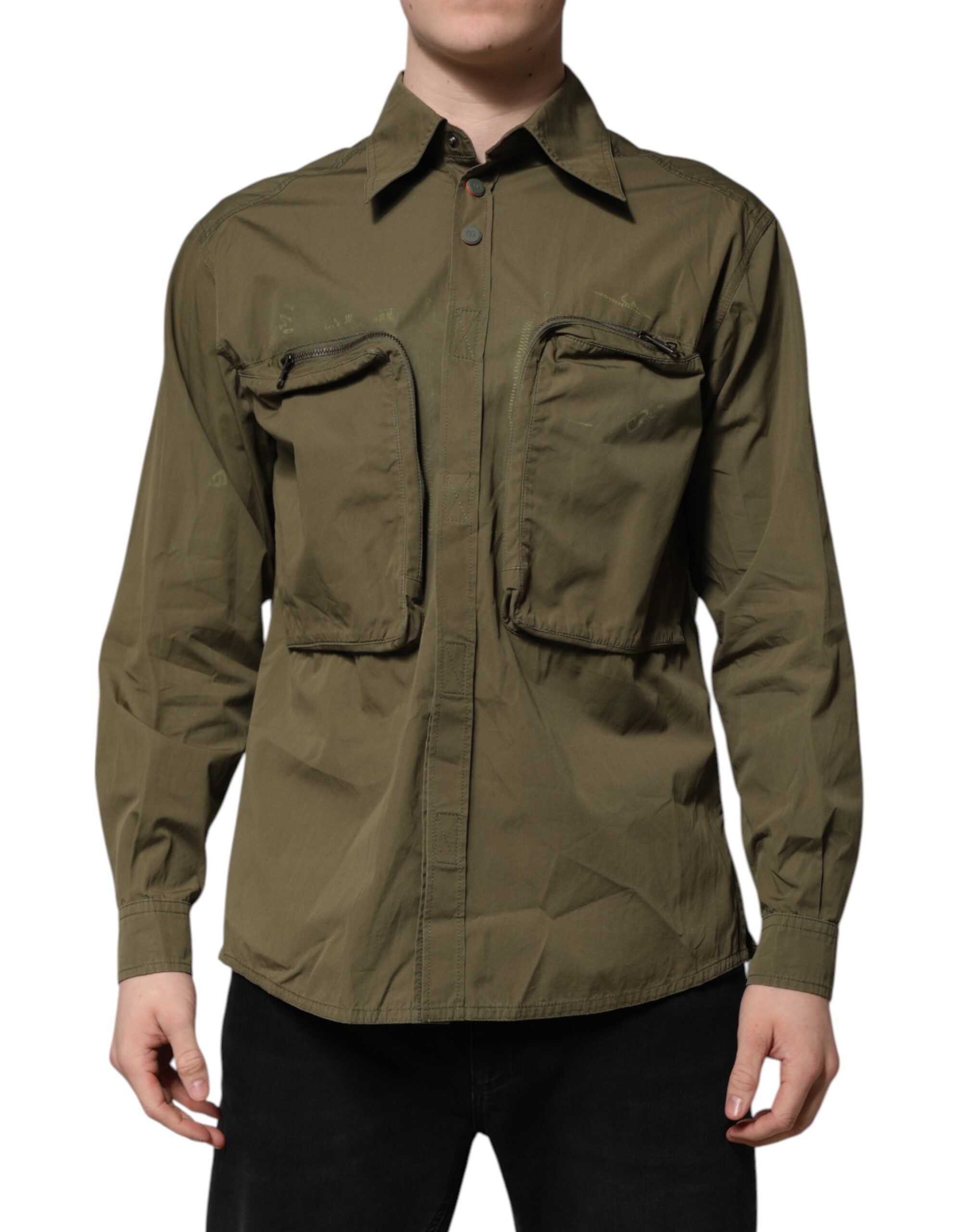 Dolce & Gabbana Army Green Button Down Long Sleeves Shirt LUNESCAPE
