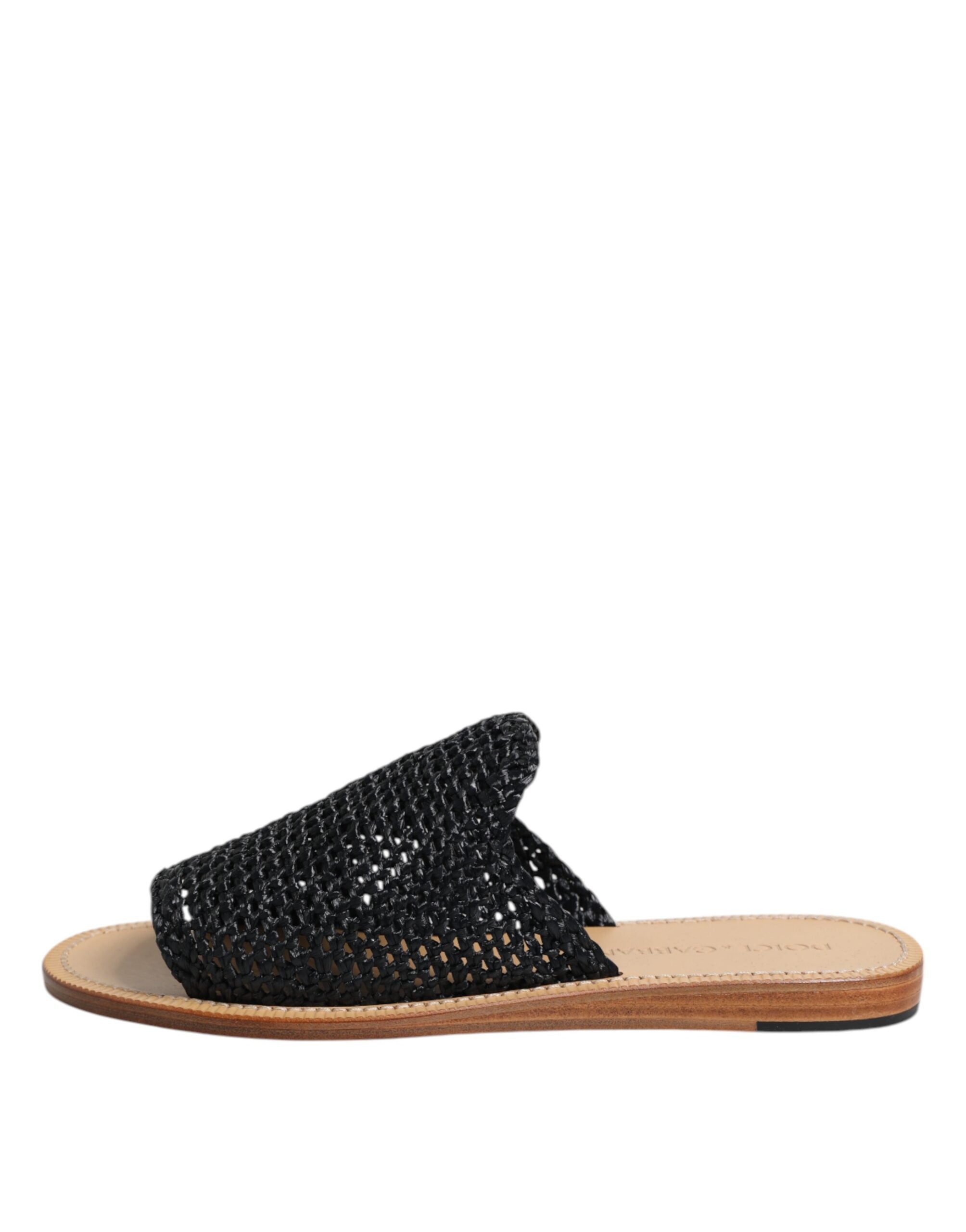 Dolce & Gabbana Black Monochrome Braided Raffia Slides Shoes LUNESCAPE