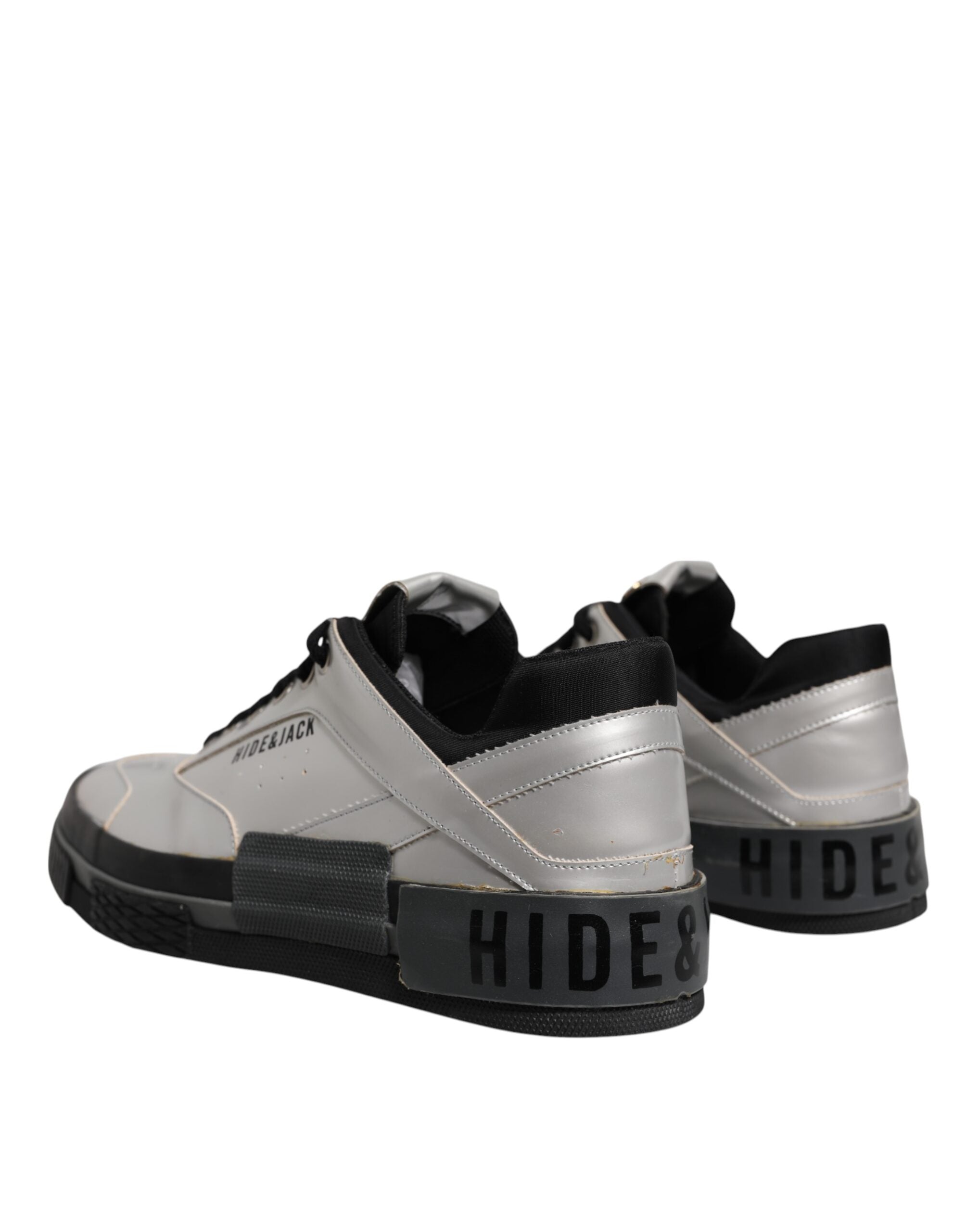 HIDE & JACK Metallic Silver Low Top Lace Up Sneakers Shoes