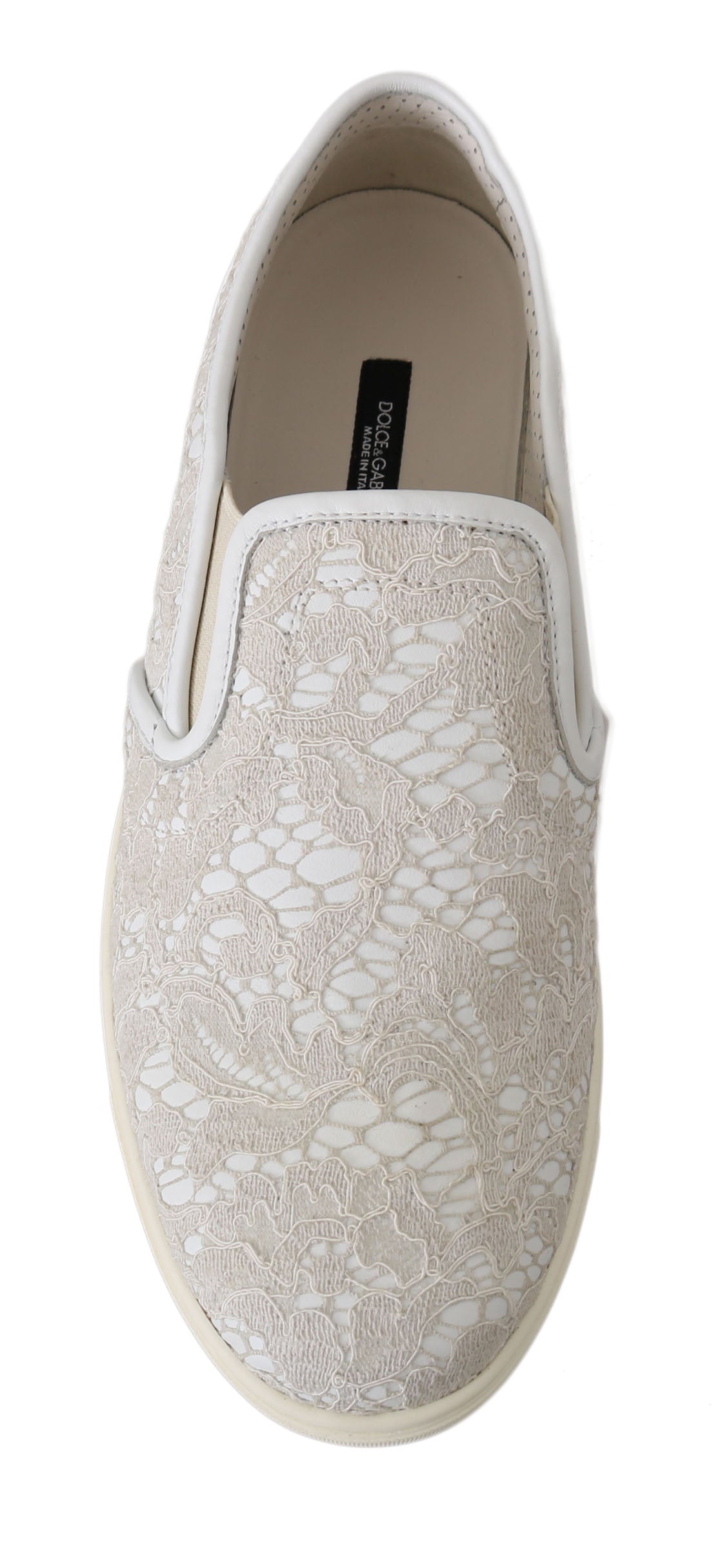 Dolce & Gabbana White Leather Lace Slip On Loafers Shoes LUNESCAPE