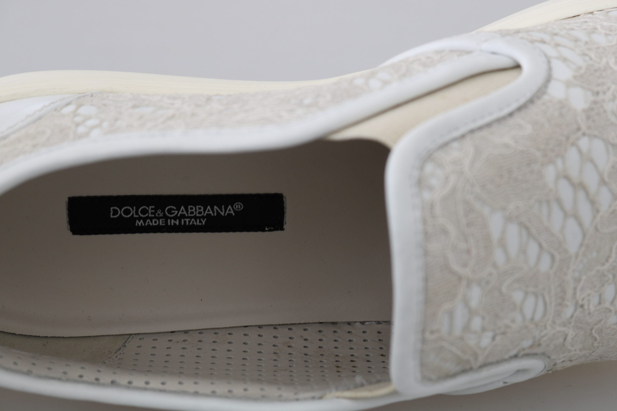 Dolce & Gabbana White Leather Lace Slip On Loafers Shoes LUNESCAPE