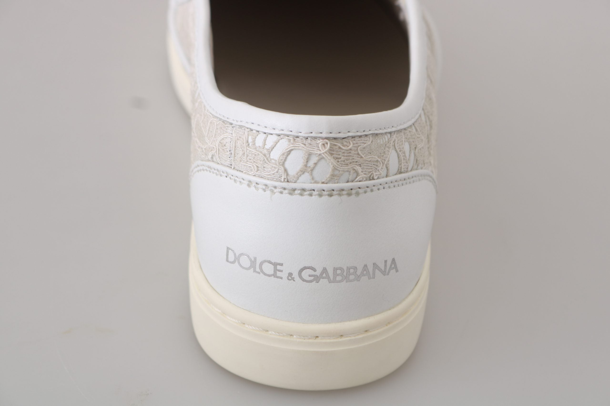 Dolce & Gabbana White Leather Lace Slip On Loafers Shoes LUNESCAPE