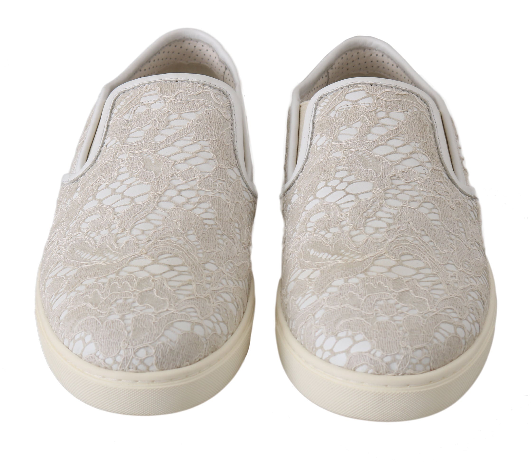 Dolce & Gabbana White Leather Lace Slip On Loafers Shoes LUNESCAPE