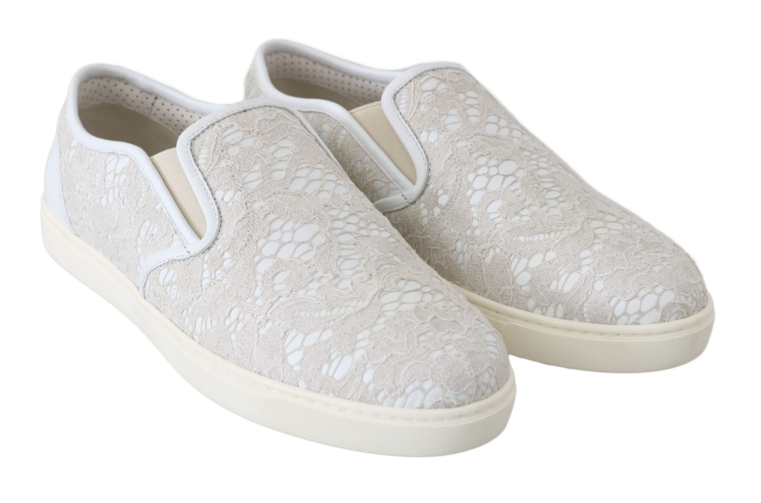 Dolce & Gabbana White Leather Lace Slip On Loafers Shoes LUNESCAPE