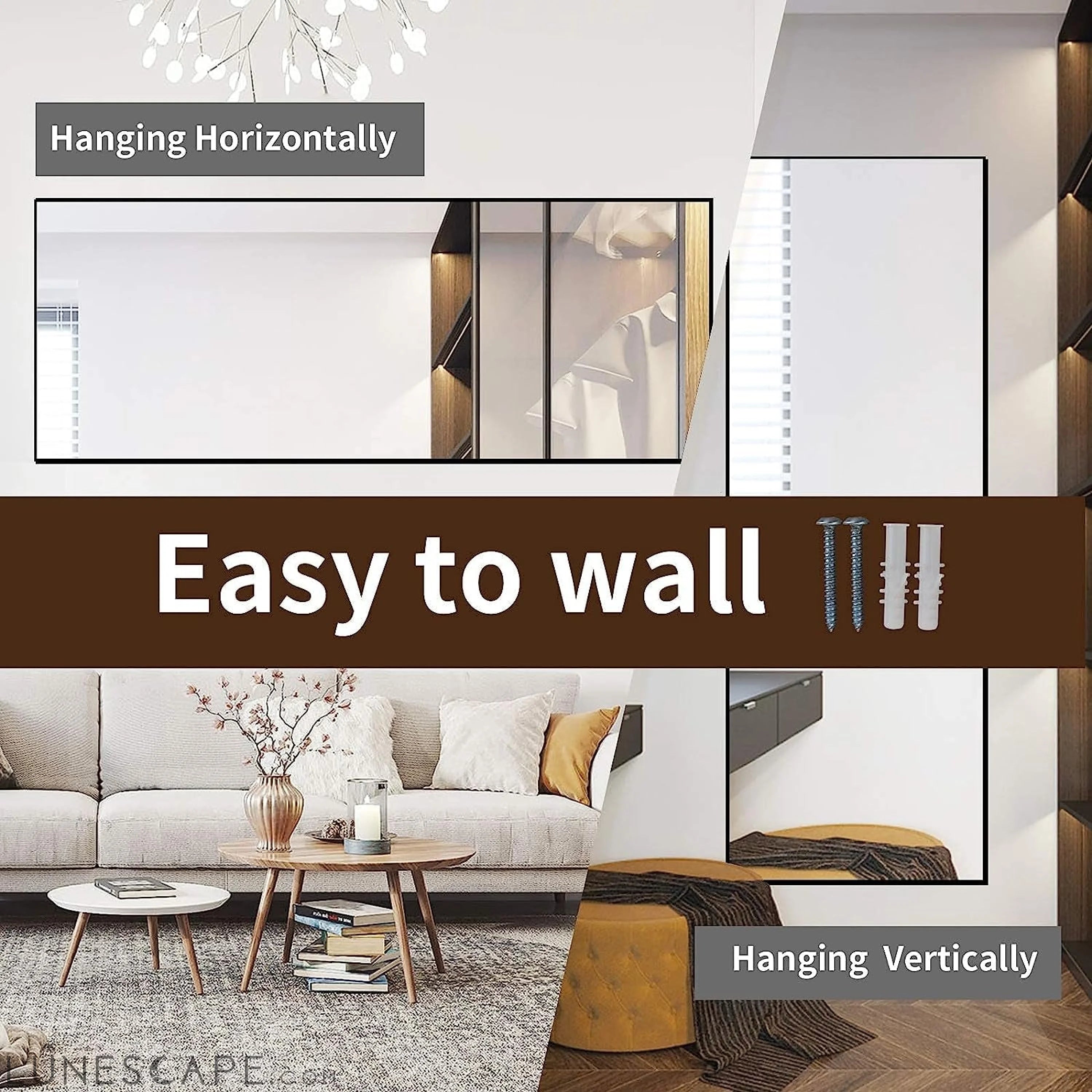 76″X34″ Black Full Length Mirror Standing Hanging or Leaning against LUNESCAPE