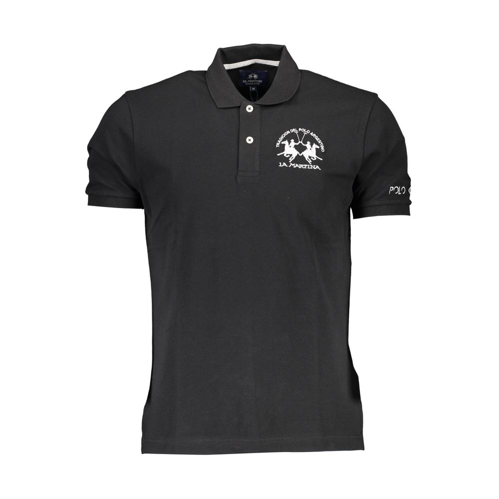La Martina Black Cotton Polo Shirt LUNESCAPE
