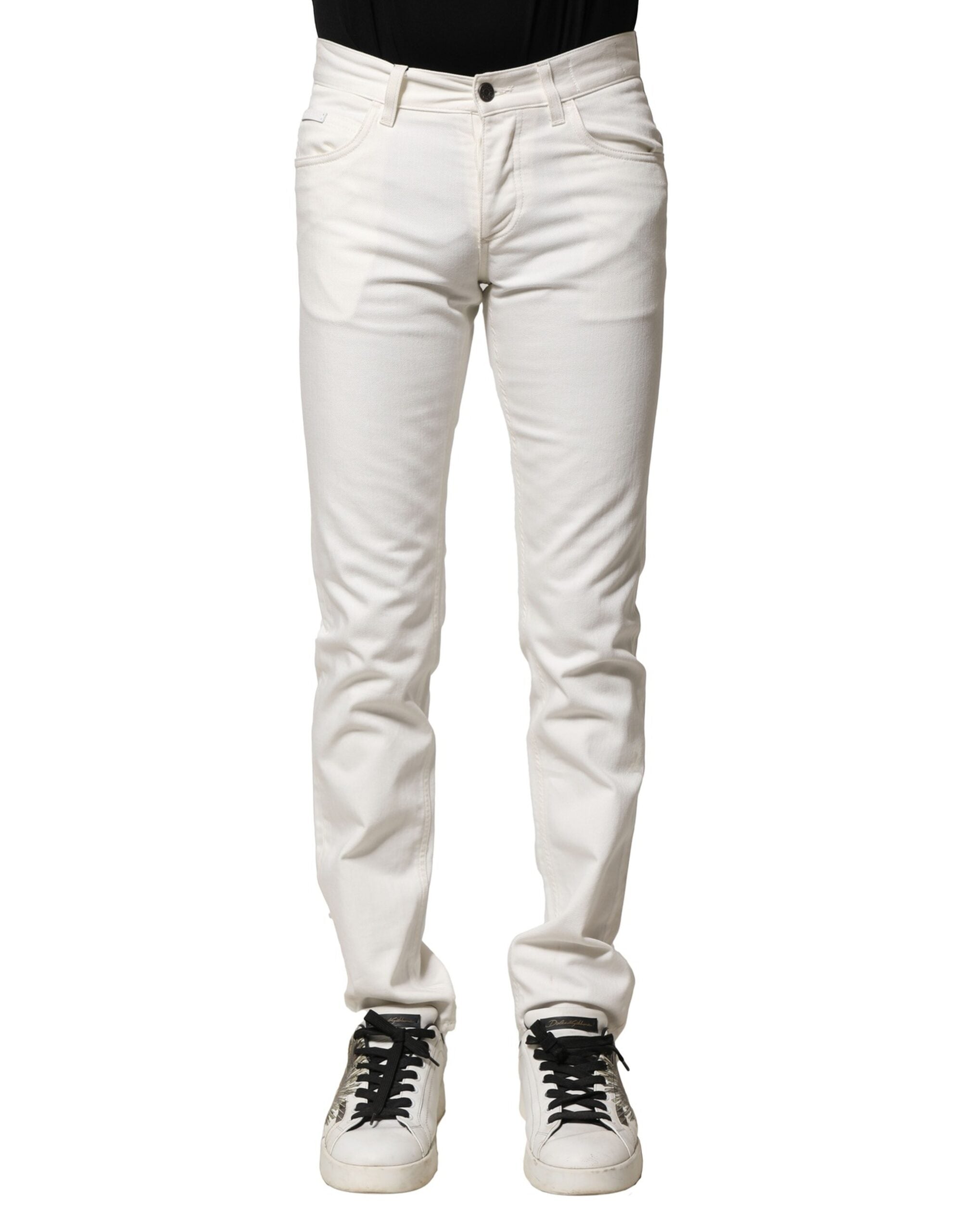 Dolce & Gabbana White Cotton Skinny Men Denim Jeans LUNESCAPE