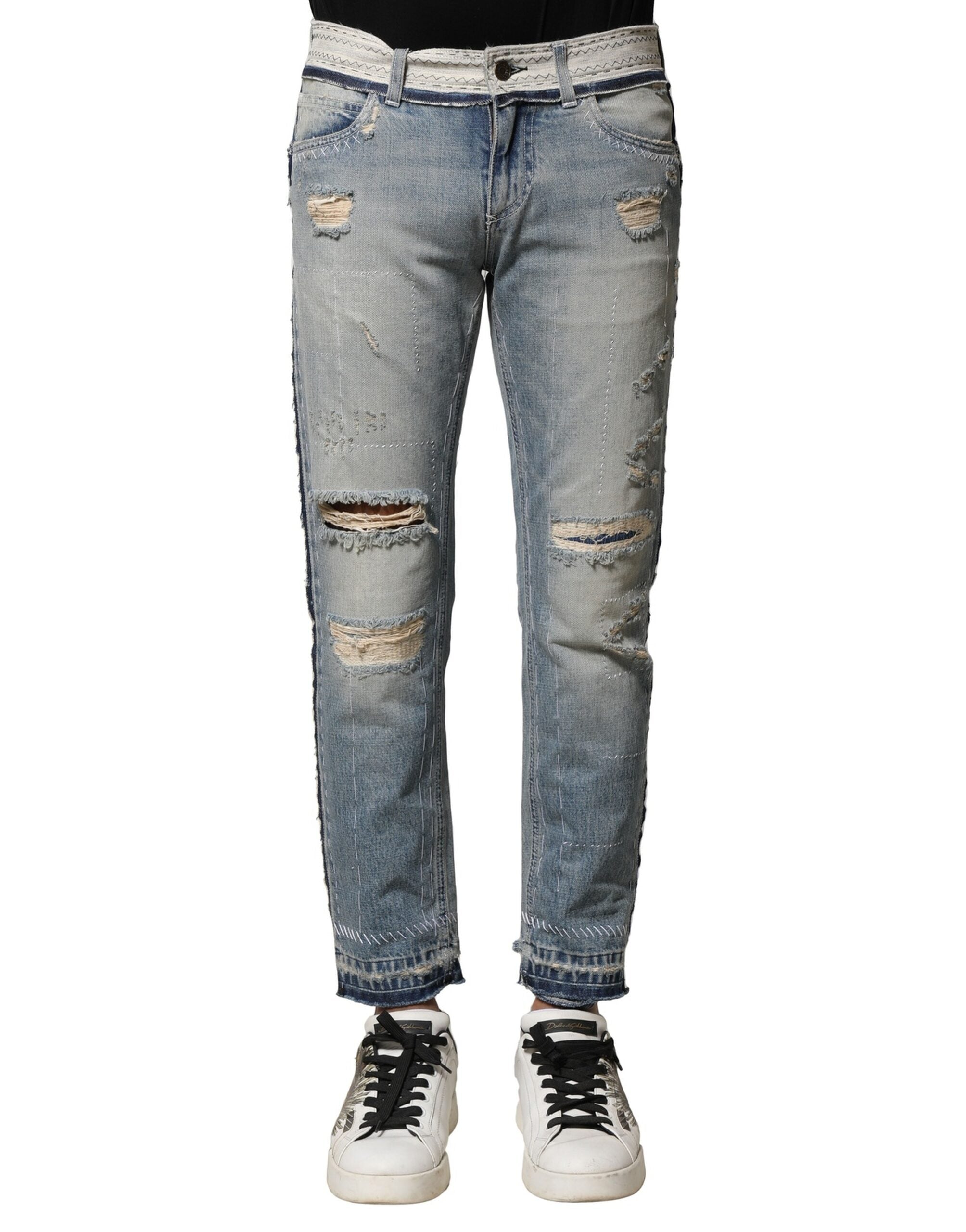 Dolce & Gabbana Light Blue Tattered Straight Men Denim Jeans LUNESCAPE