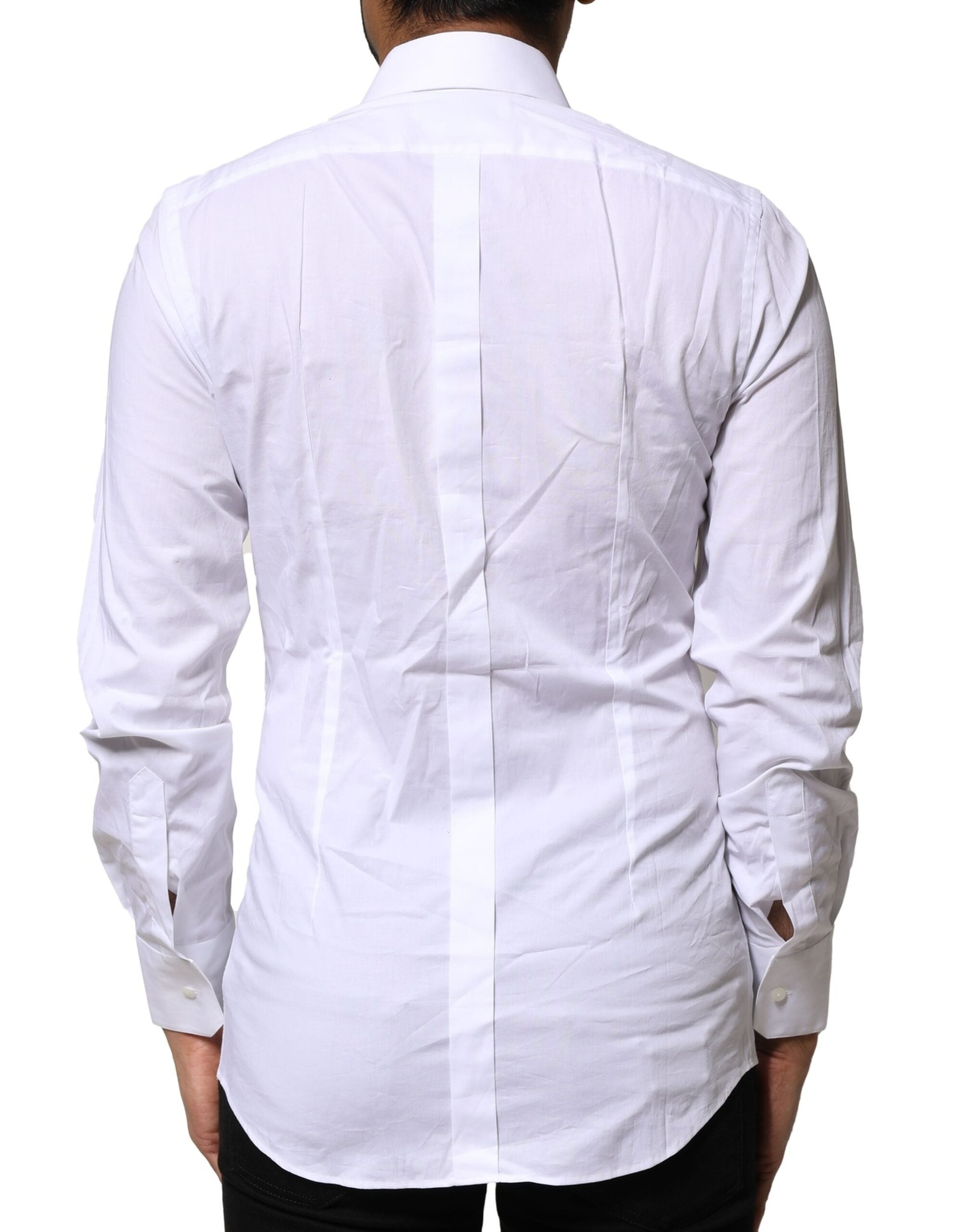 Dolce & Gabbana White Cotton GOLD Long Sleeves Dress Shirt