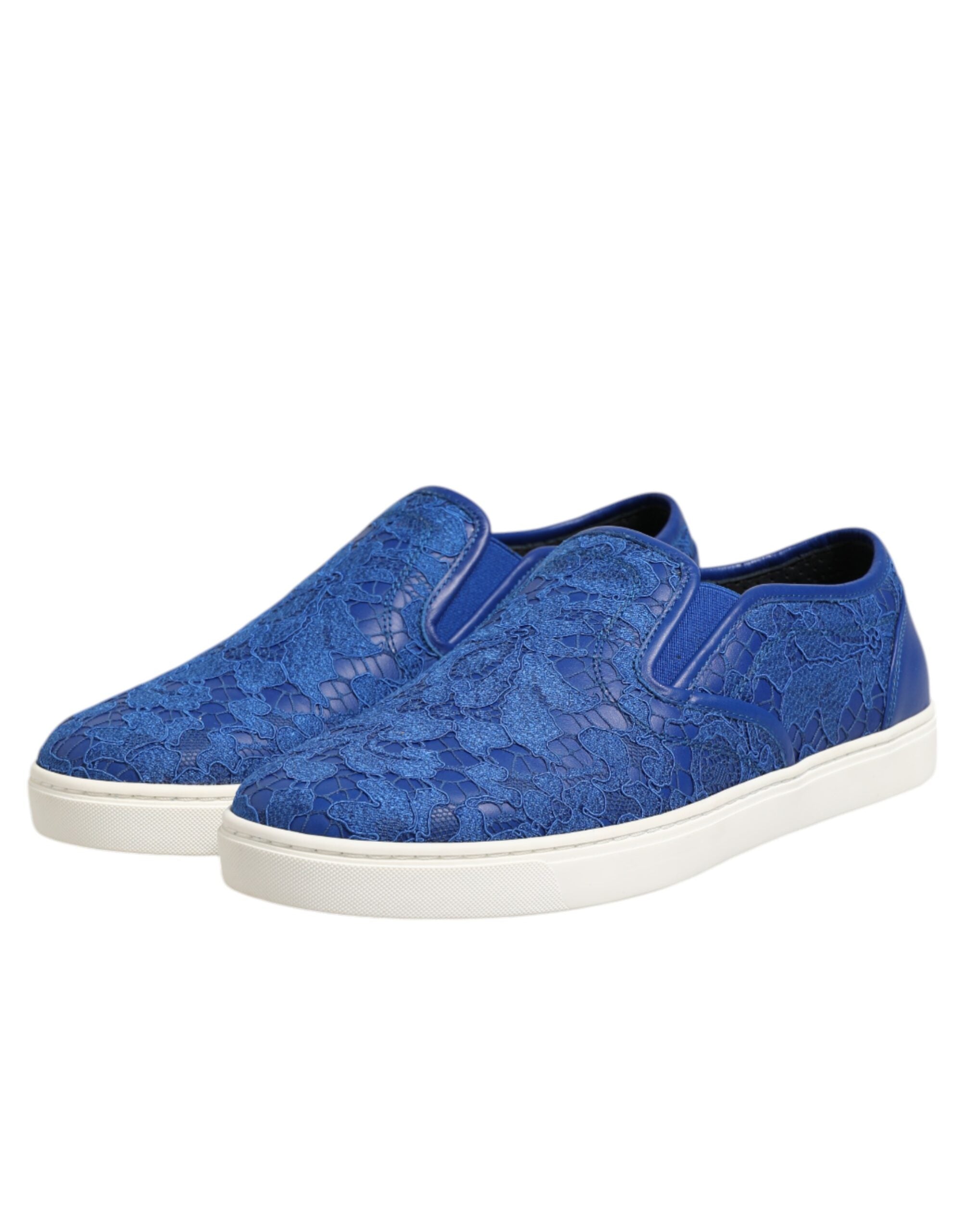 Dolce & Gabbana Blue Leather Lace Slip-on Sneaker